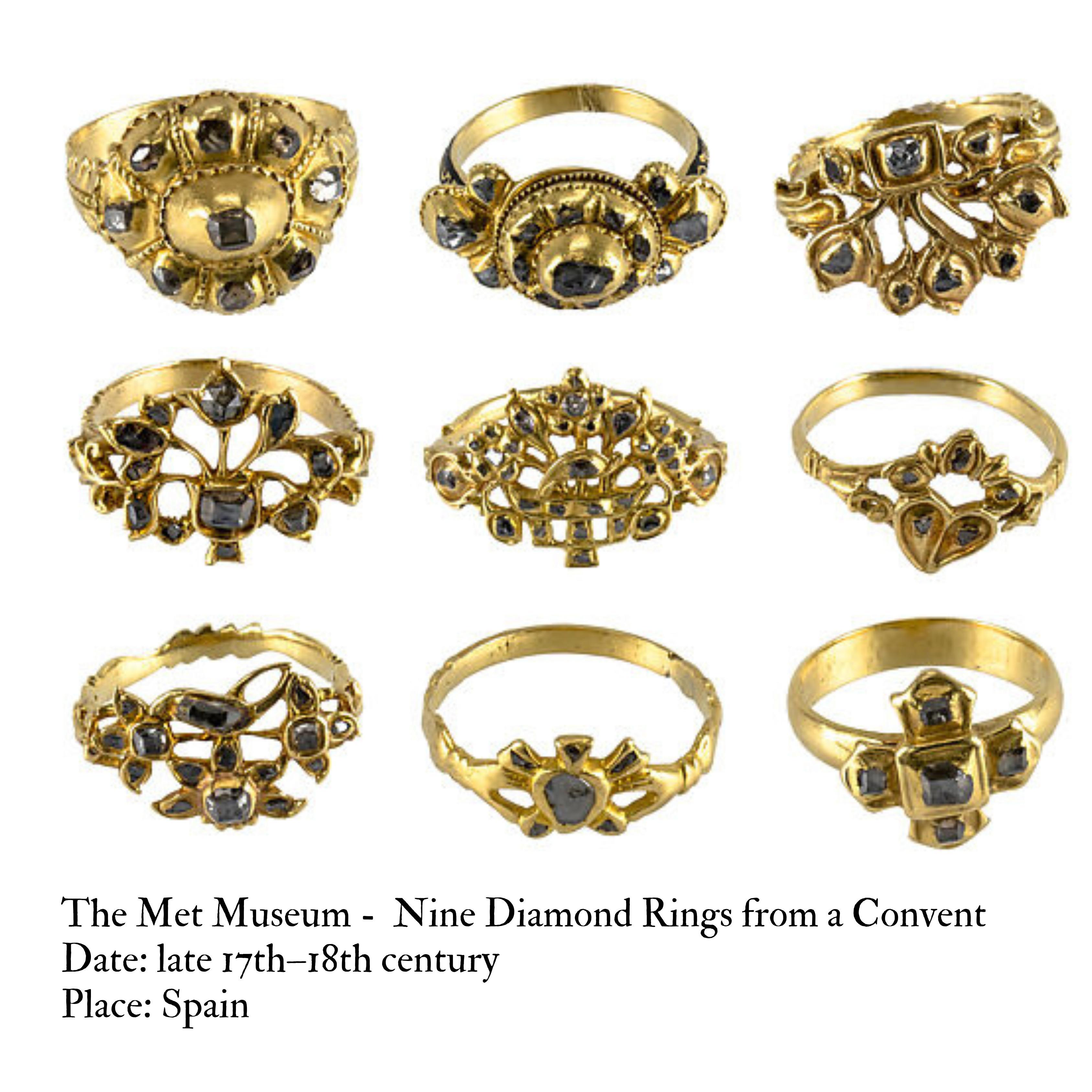 Rare Antique Gold Spanish Nun's Ring Rose Cut Table Cut Diamonds Museum 7