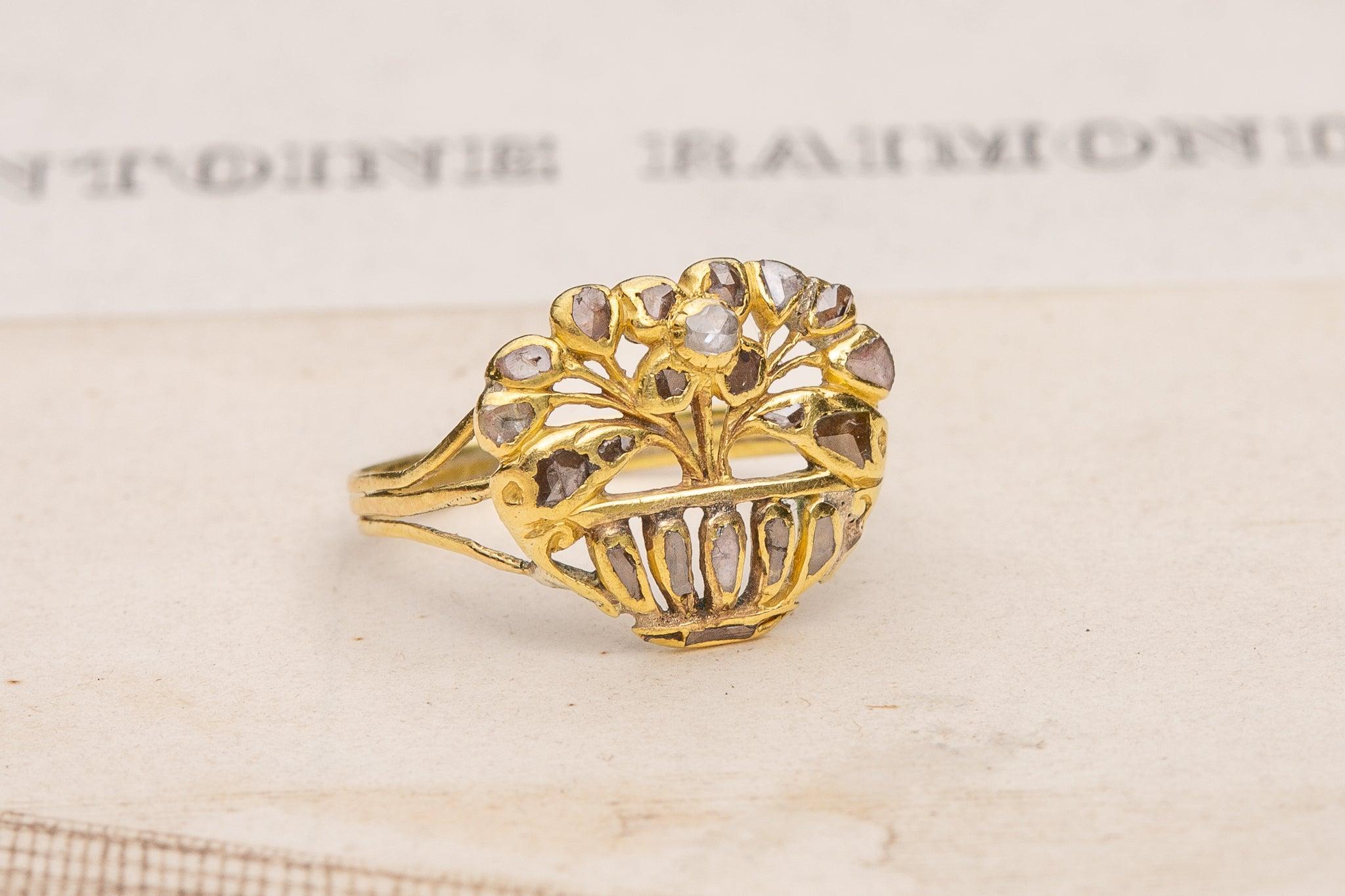Rare Antique Gold Spanish Nun's Ring Rose Cut Table Cut Diamonds Museum 1
