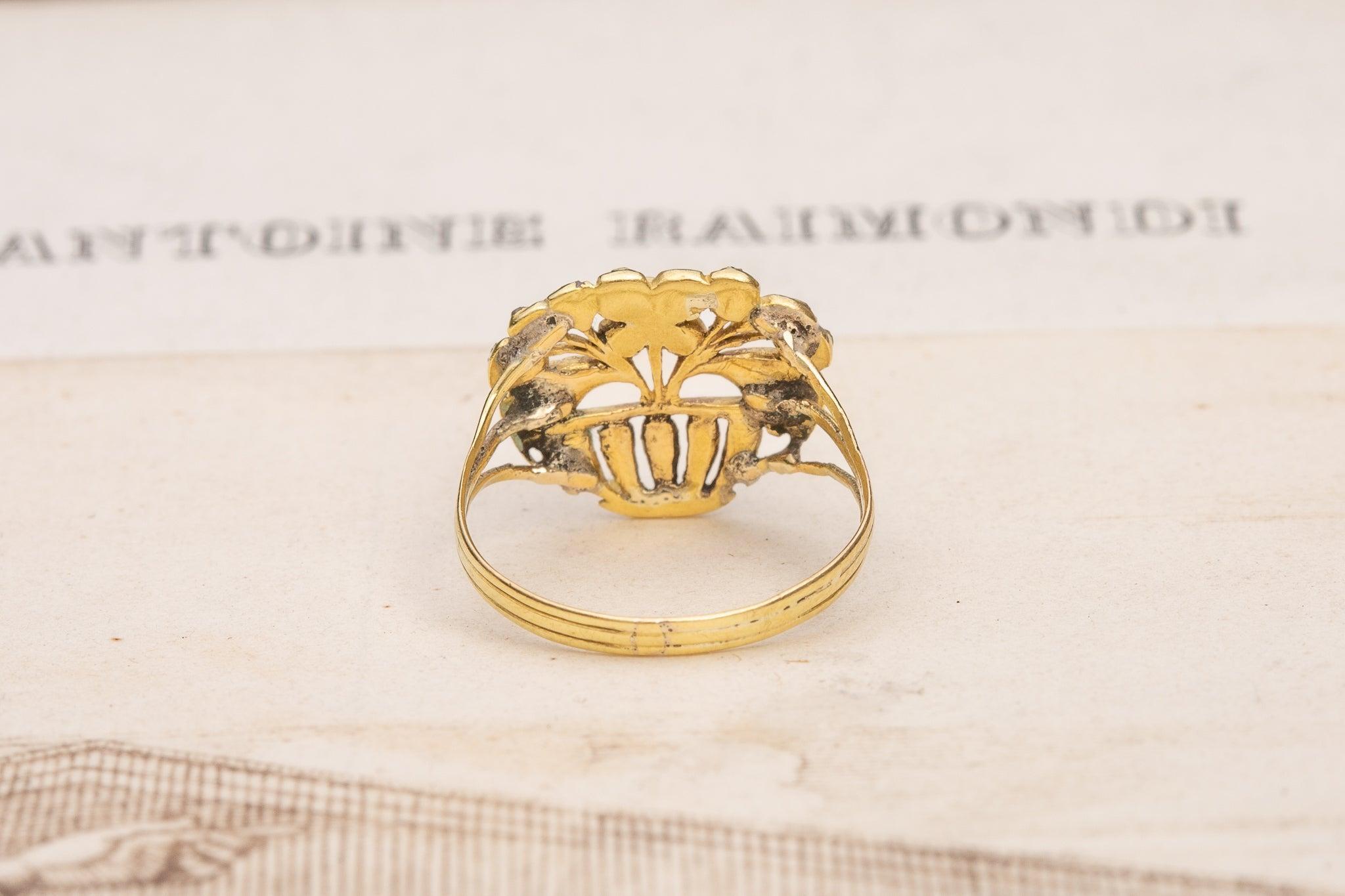 Rare Antique Gold Spanish Nun's Ring Rose Cut Table Cut Diamonds Museum 2