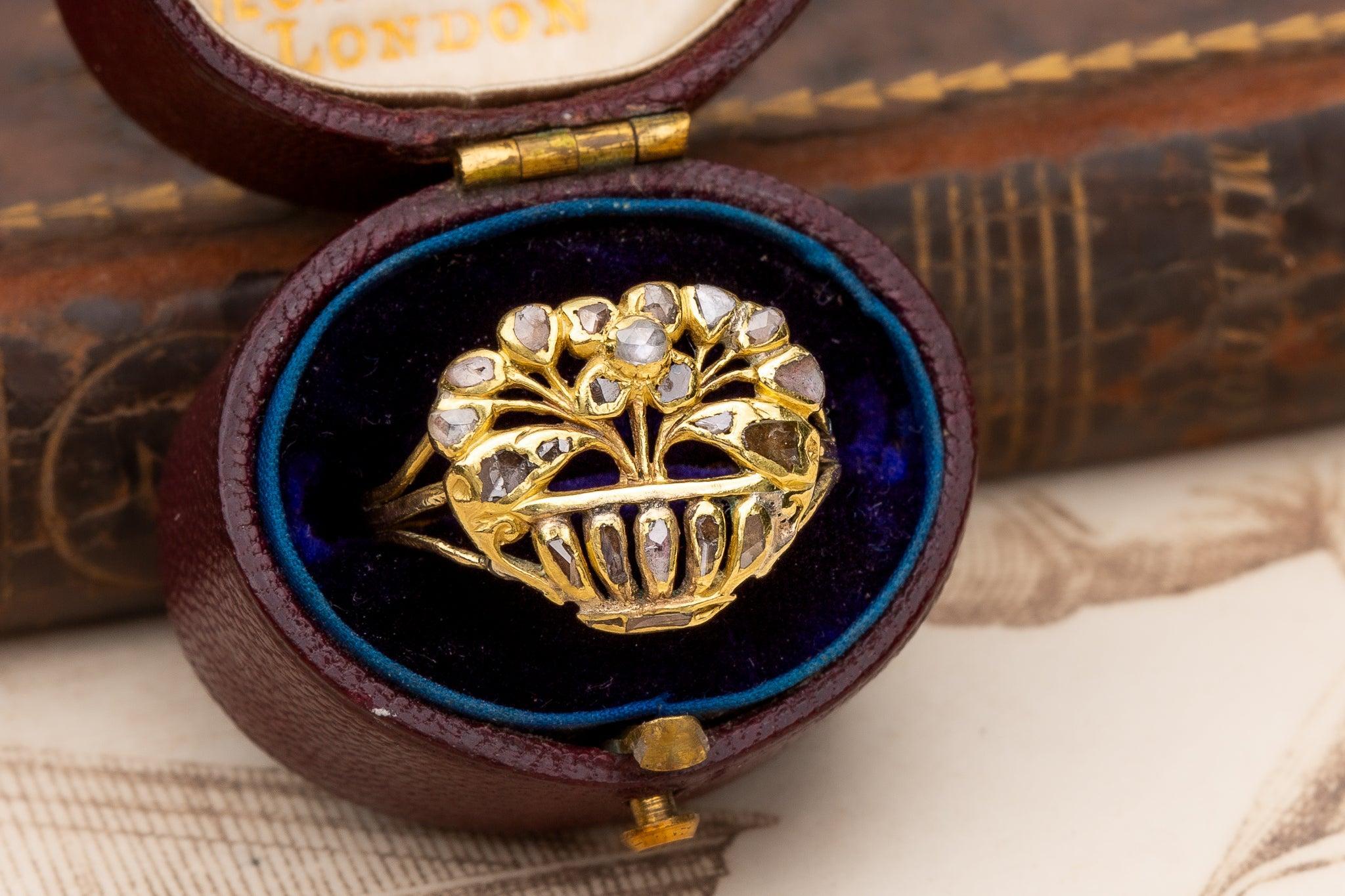 Rare Antique Gold Spanish Nun's Ring Rose Cut Table Cut Diamonds Museum 3