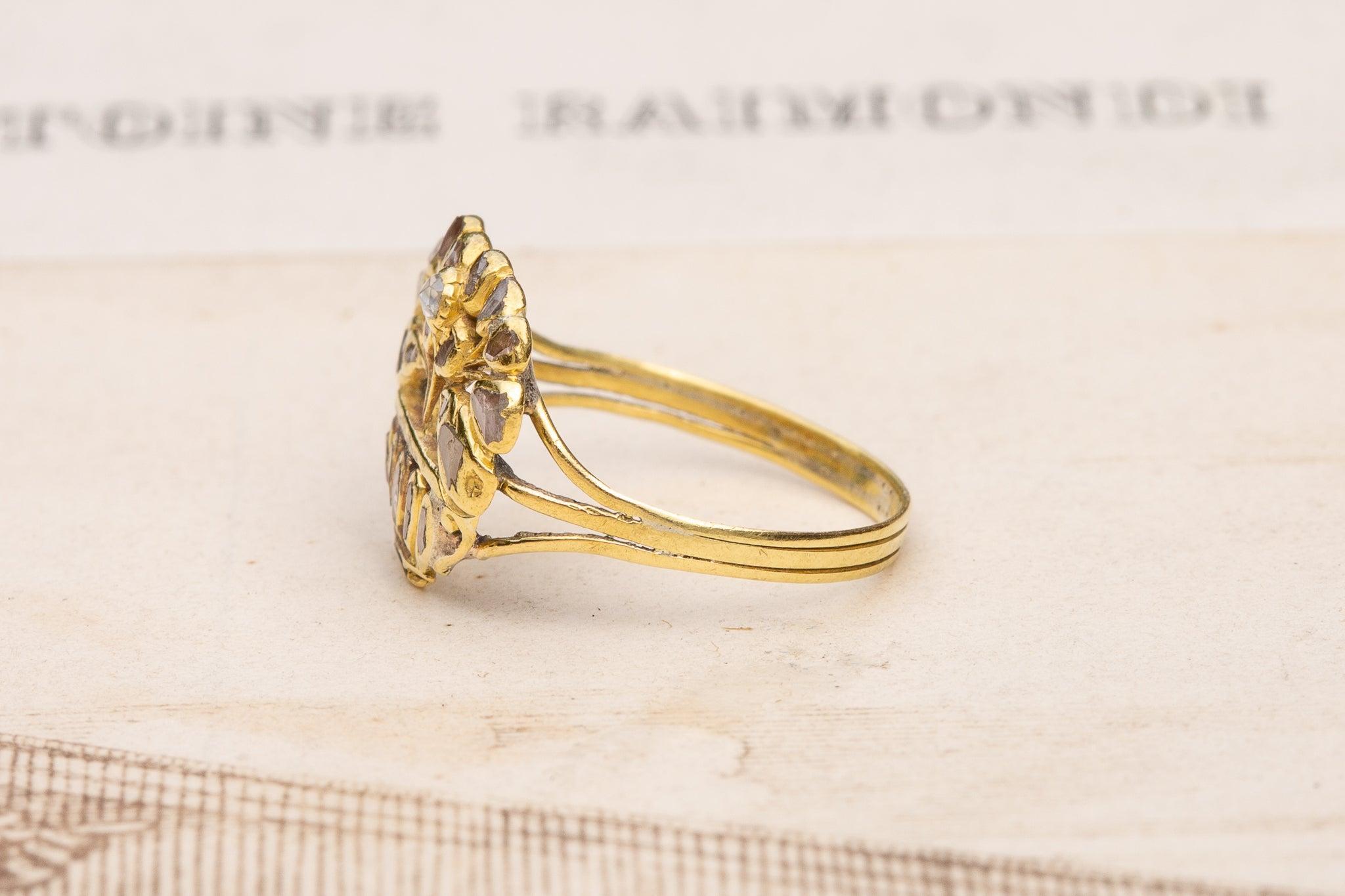 Rare Antique Gold Spanish Nun's Ring Rose Cut Table Cut Diamonds Museum 4