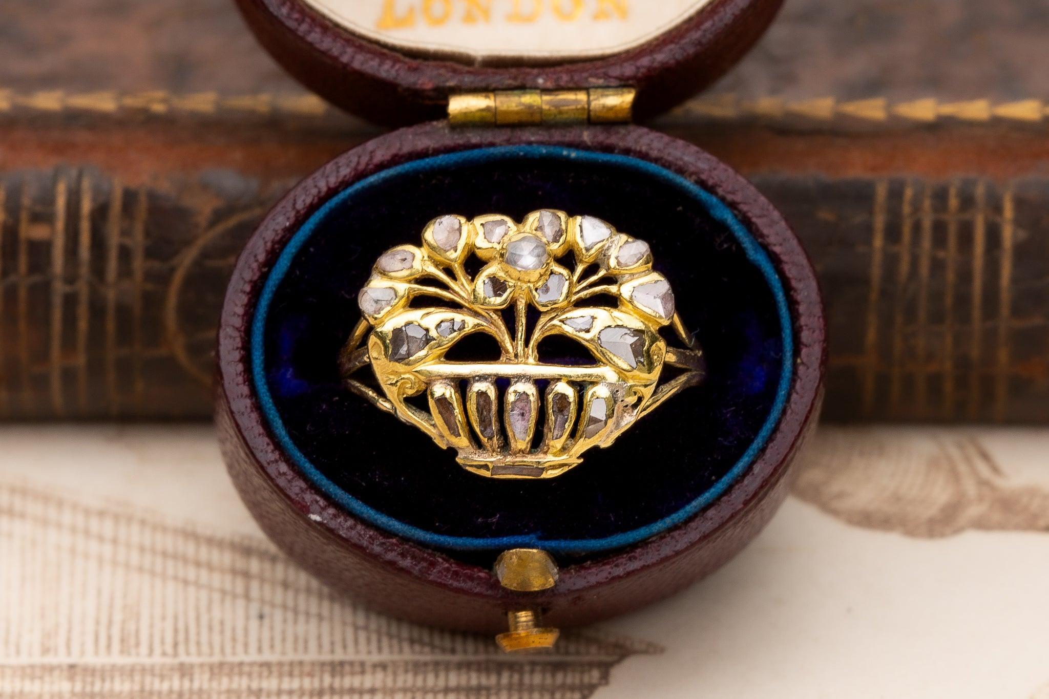 Rare Antique Gold Spanish Nun's Ring Rose Cut Table Cut Diamonds Museum 5