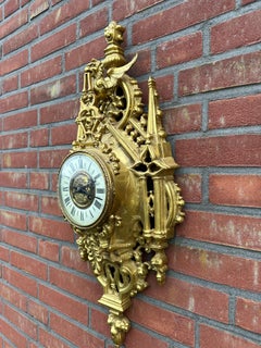 Rare Antique Gothic Revival Gilt Bronze Wall Cartel Clock with Griffin Sculpture