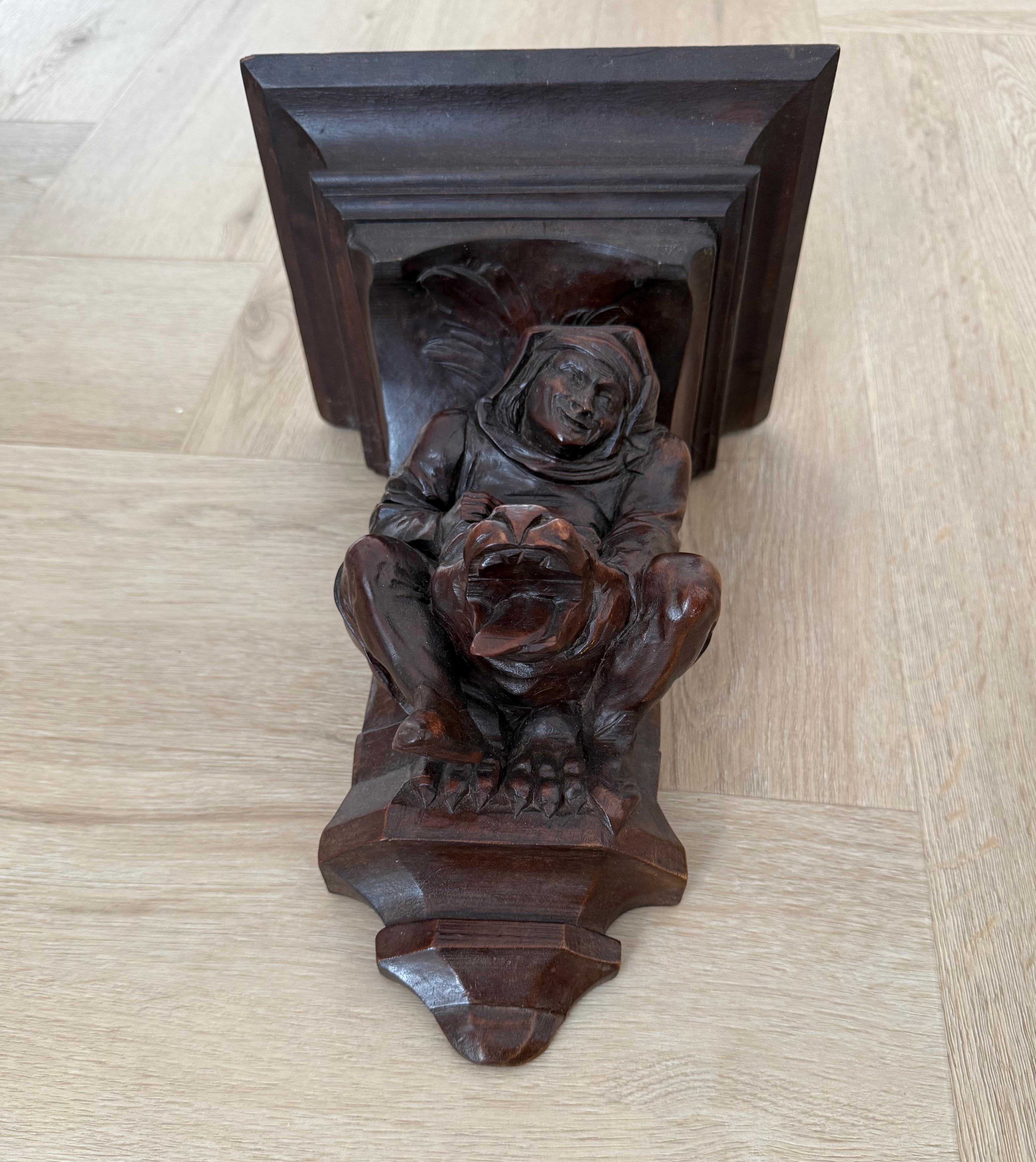 Rare Antique Gothic Revival Medieval / Chimera Sculpture Wall Bracket or Shelf For Sale 3