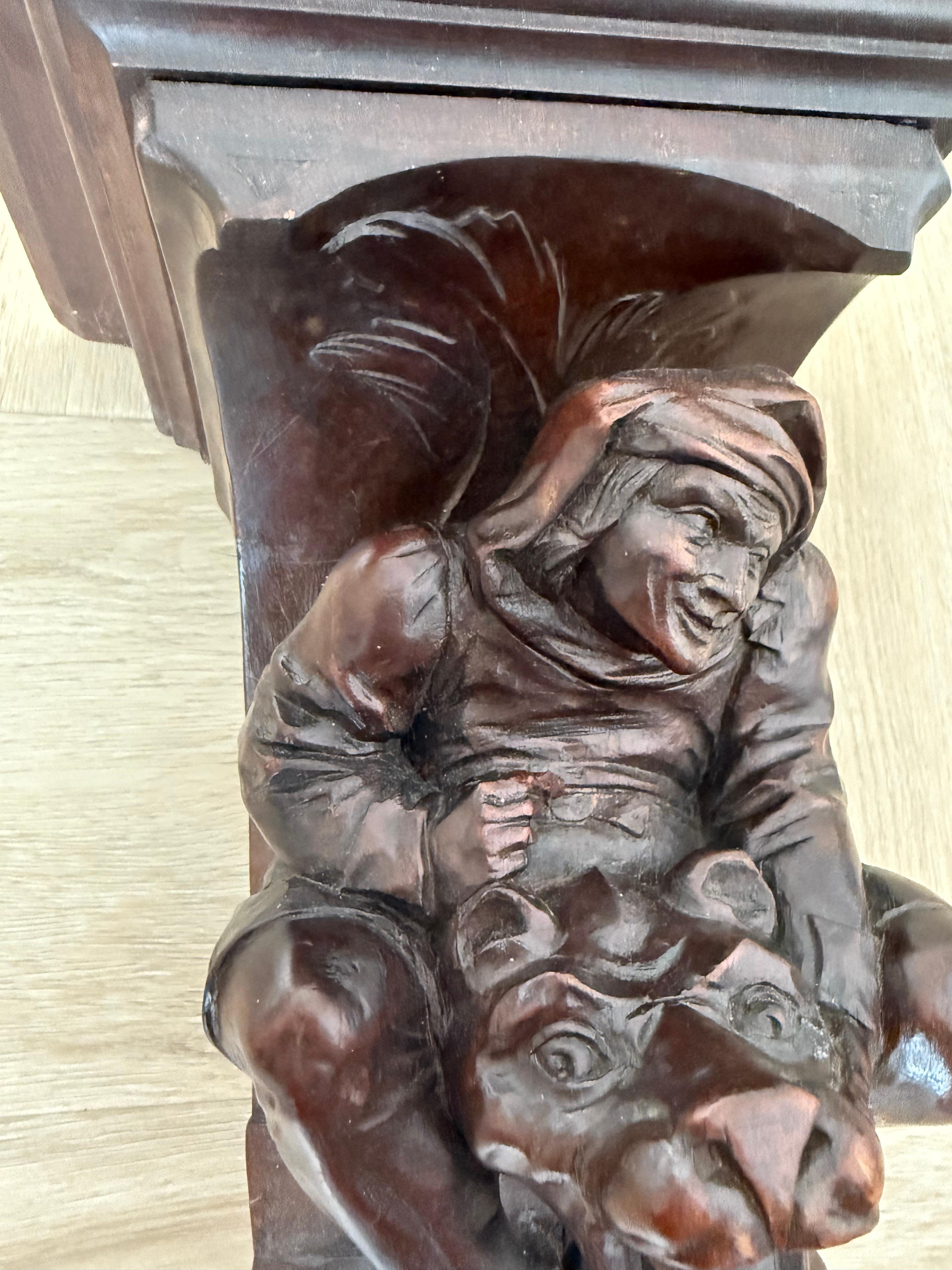 Rare Antique Gothic Revival Medieval / Chimera Sculpture Wall Bracket or Shelf For Sale 6