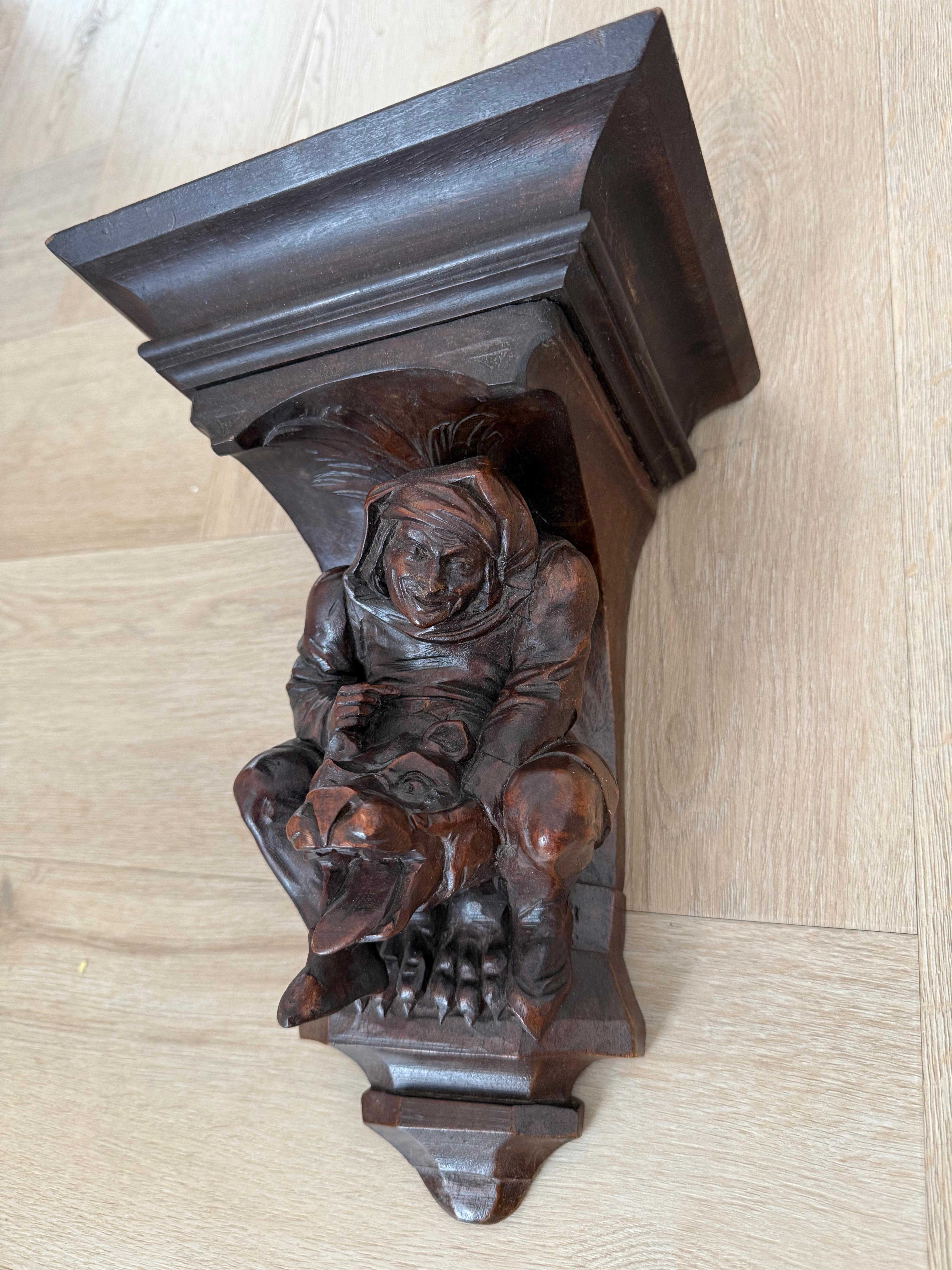 Rare Antique Gothic Revival Medieval / Chimera Sculpture Wall Bracket or Shelf For Sale 8
