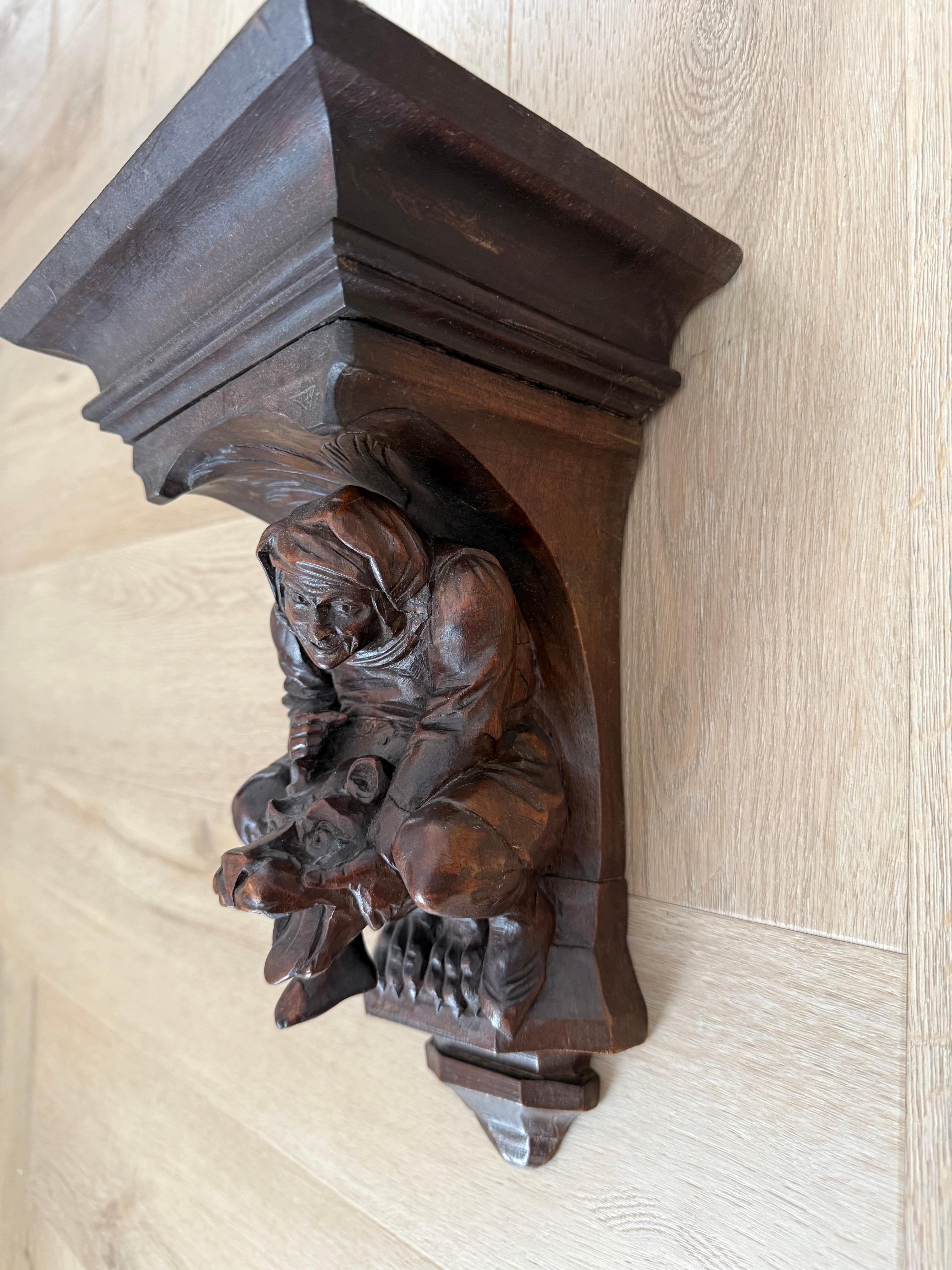Rare Antique Gothic Revival Medieval / Chimera Sculpture Wall Bracket or Shelf For Sale 9