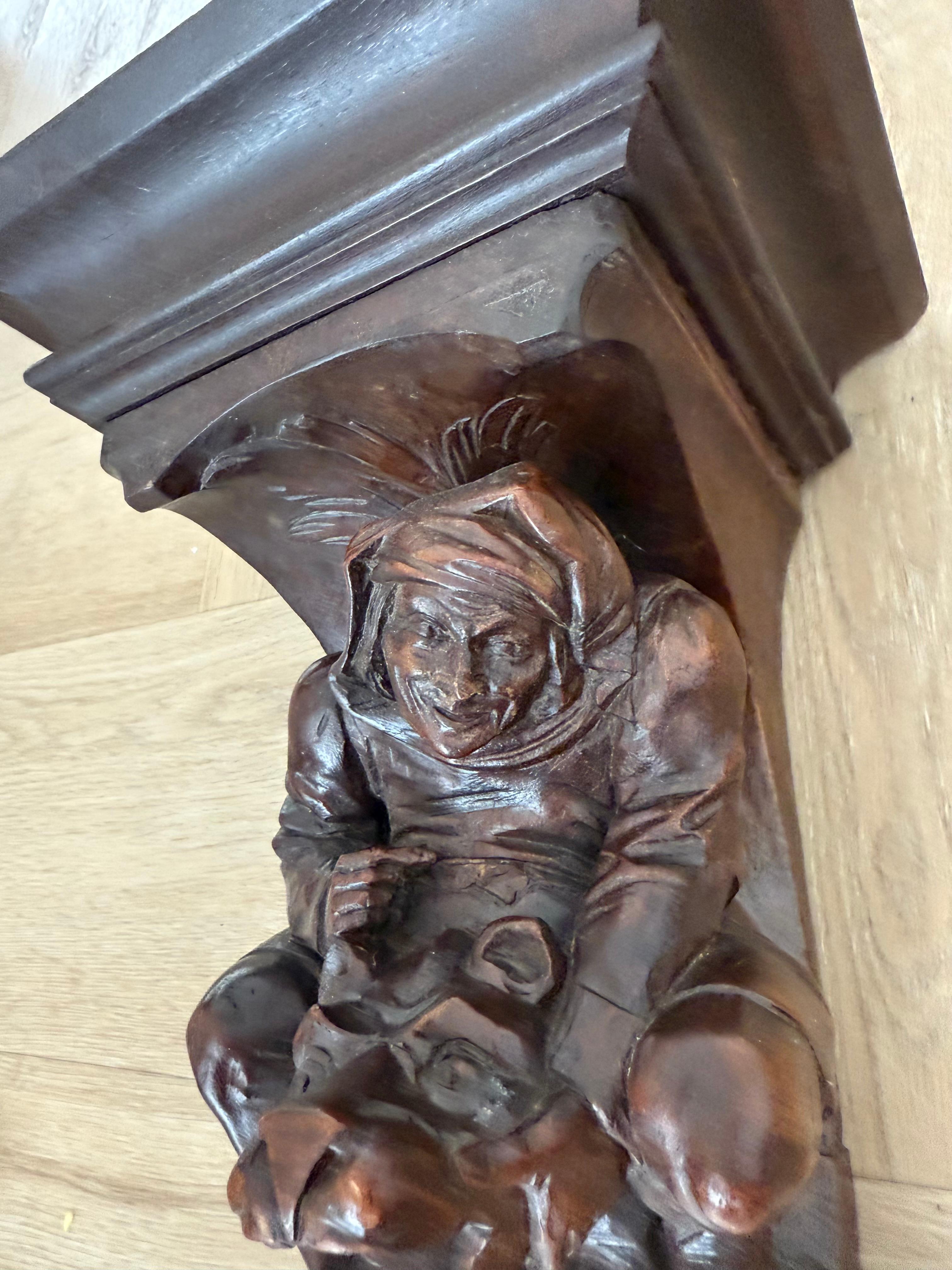 Metal Rare Antique Gothic Revival Medieval / Chimera Sculpture Wall Bracket or Shelf For Sale