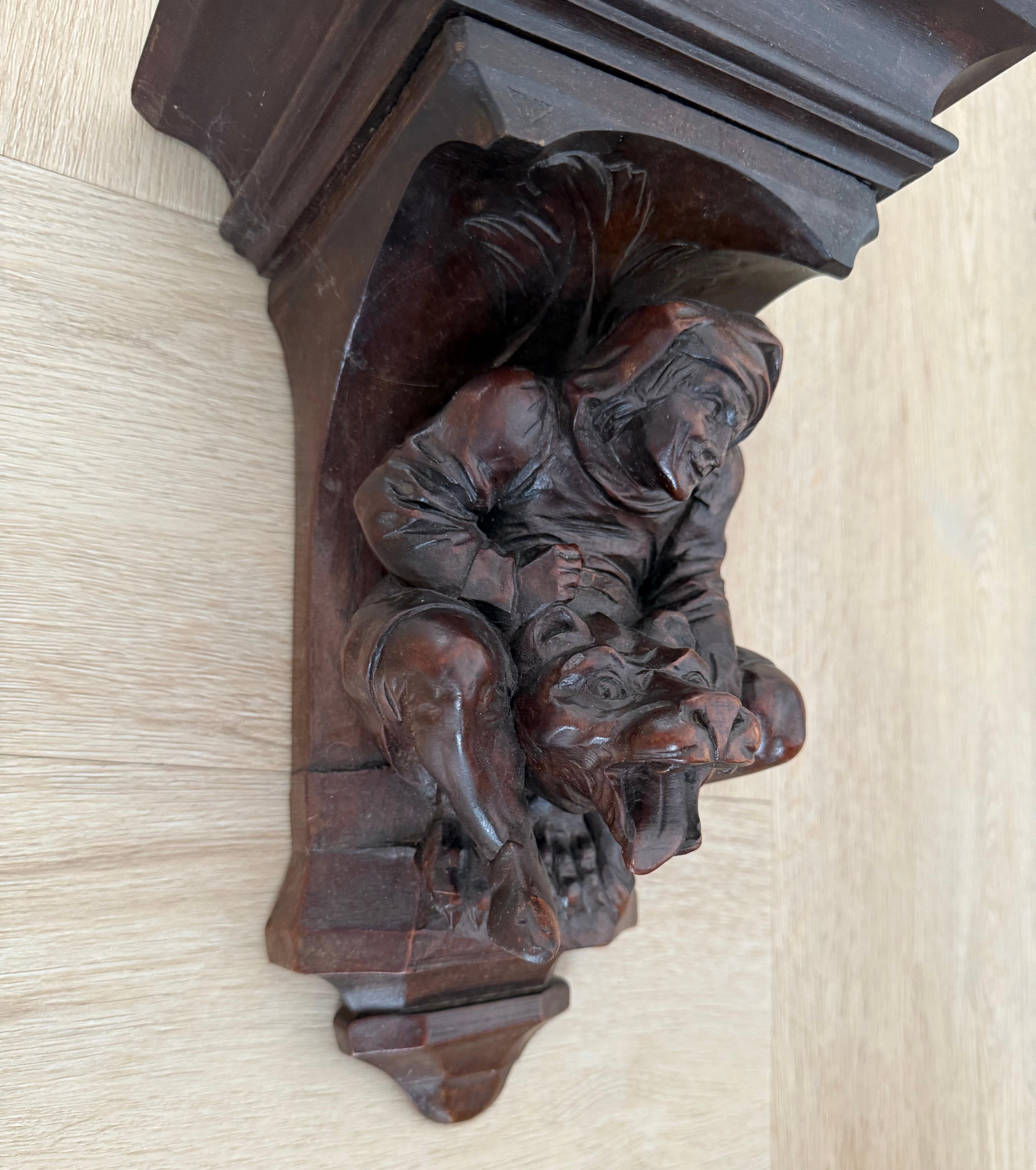 Rare Antique Gothic Revival Medieval / Chimera Sculpture Wall Bracket or Shelf For Sale 1