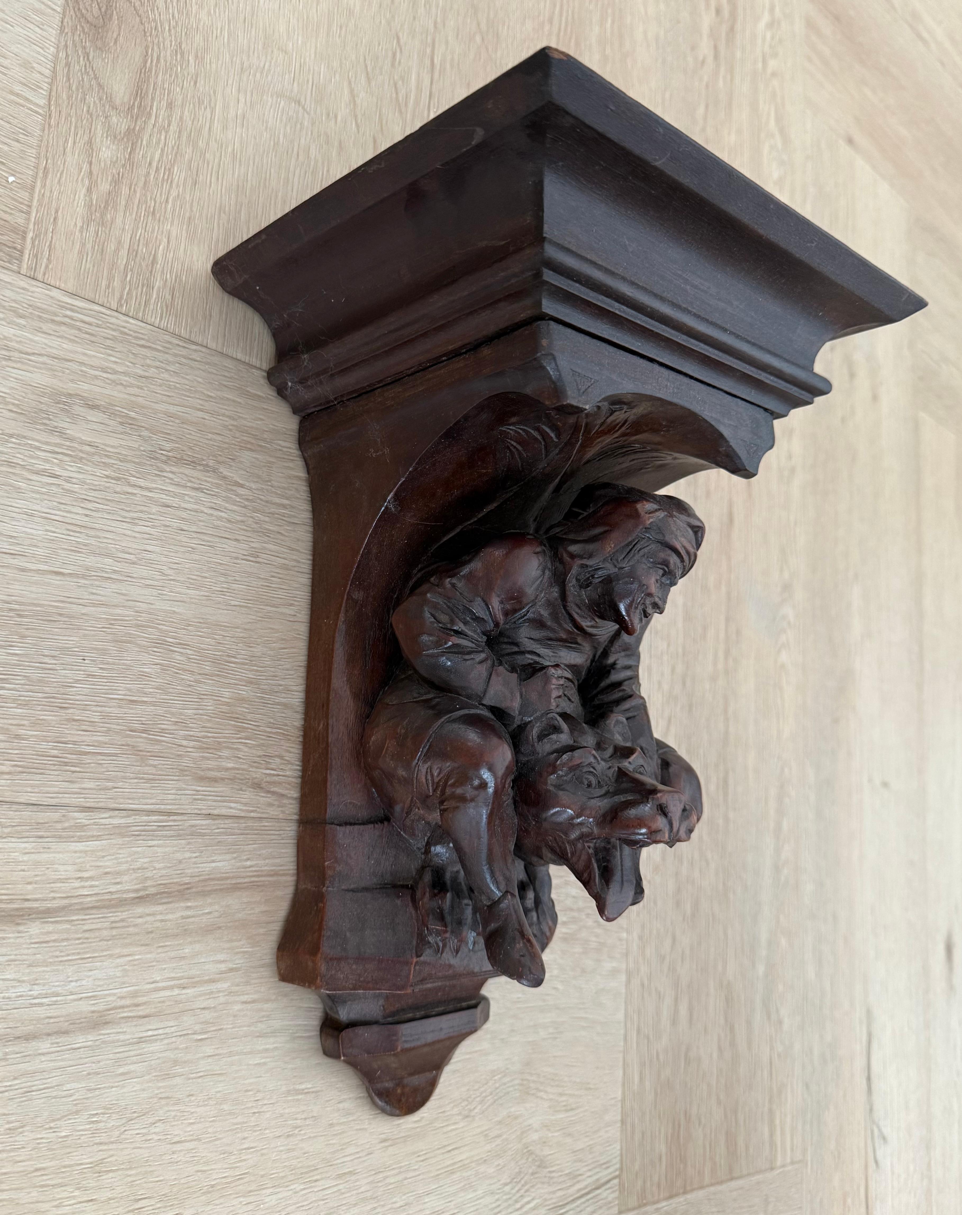Rare Antique Gothic Revival Medieval / Chimera Sculpture Wall Bracket or Shelf For Sale 2