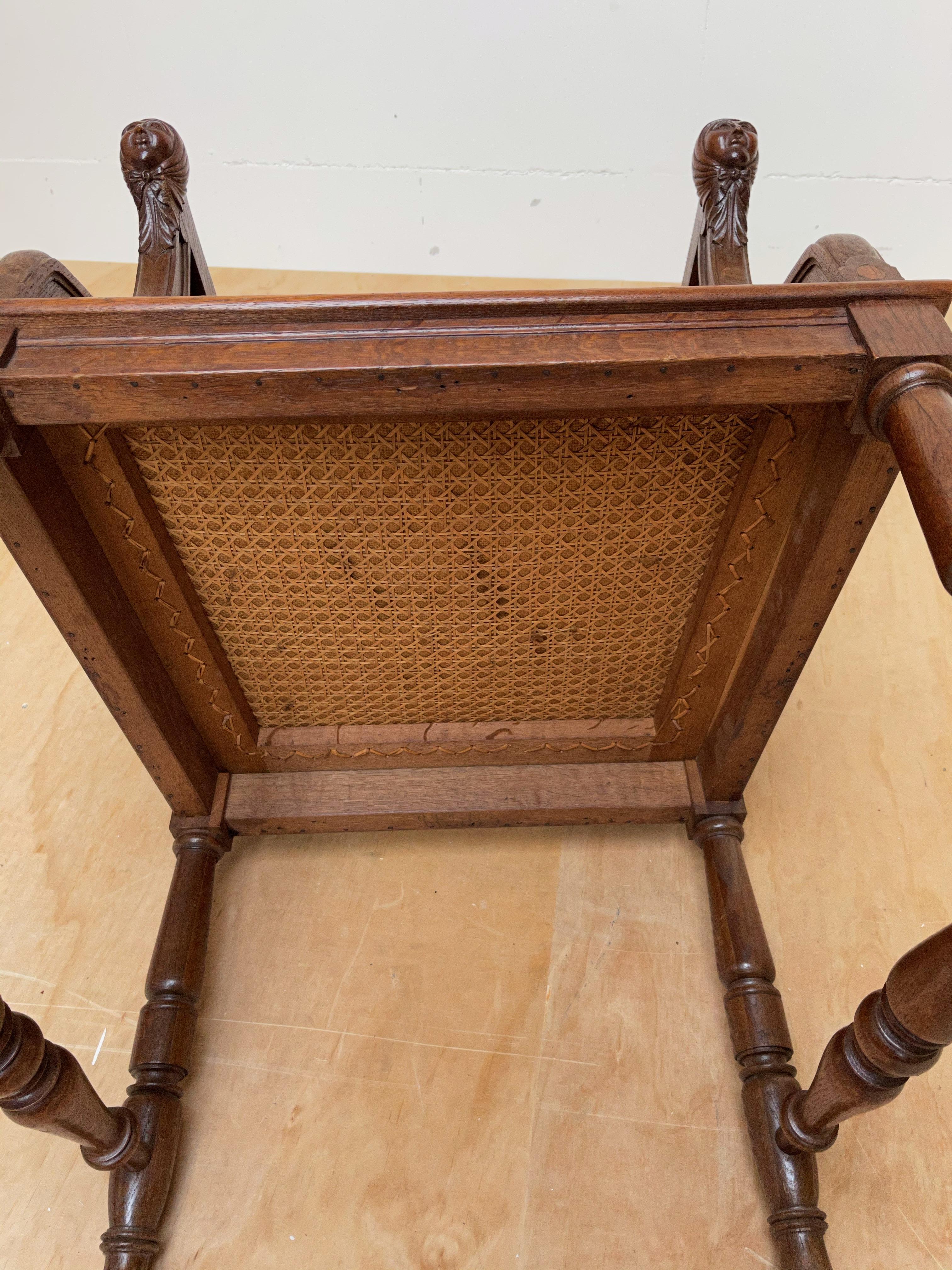 Rare Antique Gothic Revival Oak Armchair Chair w Female Sculptures in Armrests For Sale 10