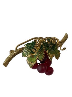 Antique Grapevine Bar Brooch with Frosted Red Grapes c. 1910s-1930s