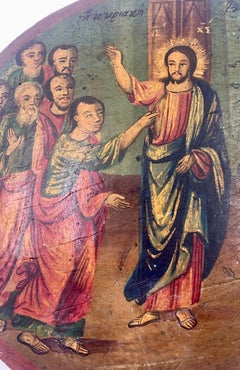 Rare Antique Greek Orthodox Touching of Thomas Rondel Icon, 18th-19th Century