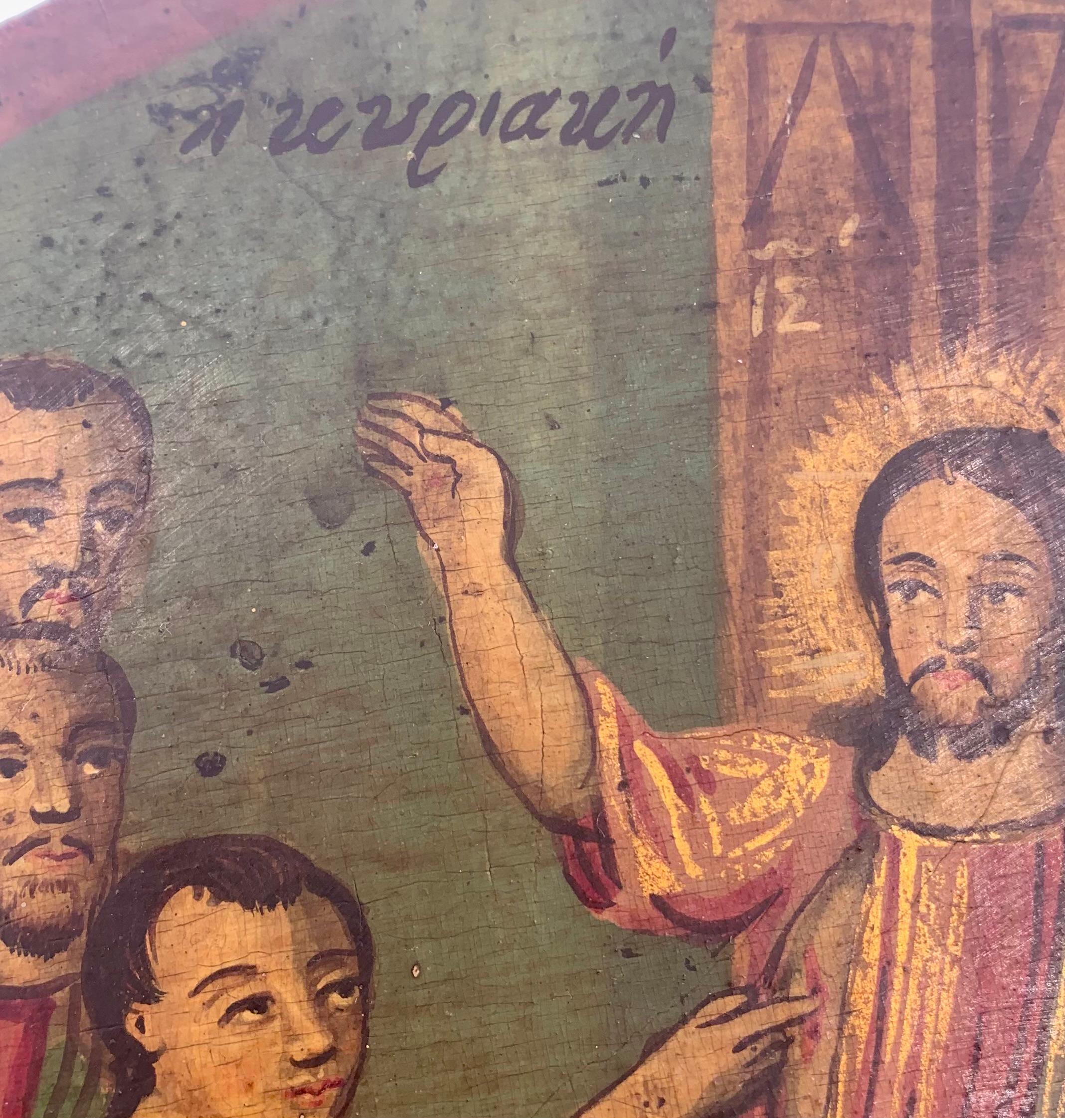 Hand-Painted Rare Antique Greek Orthodox Touching of Thomas Rondel Icon, 18th-19th Century For Sale