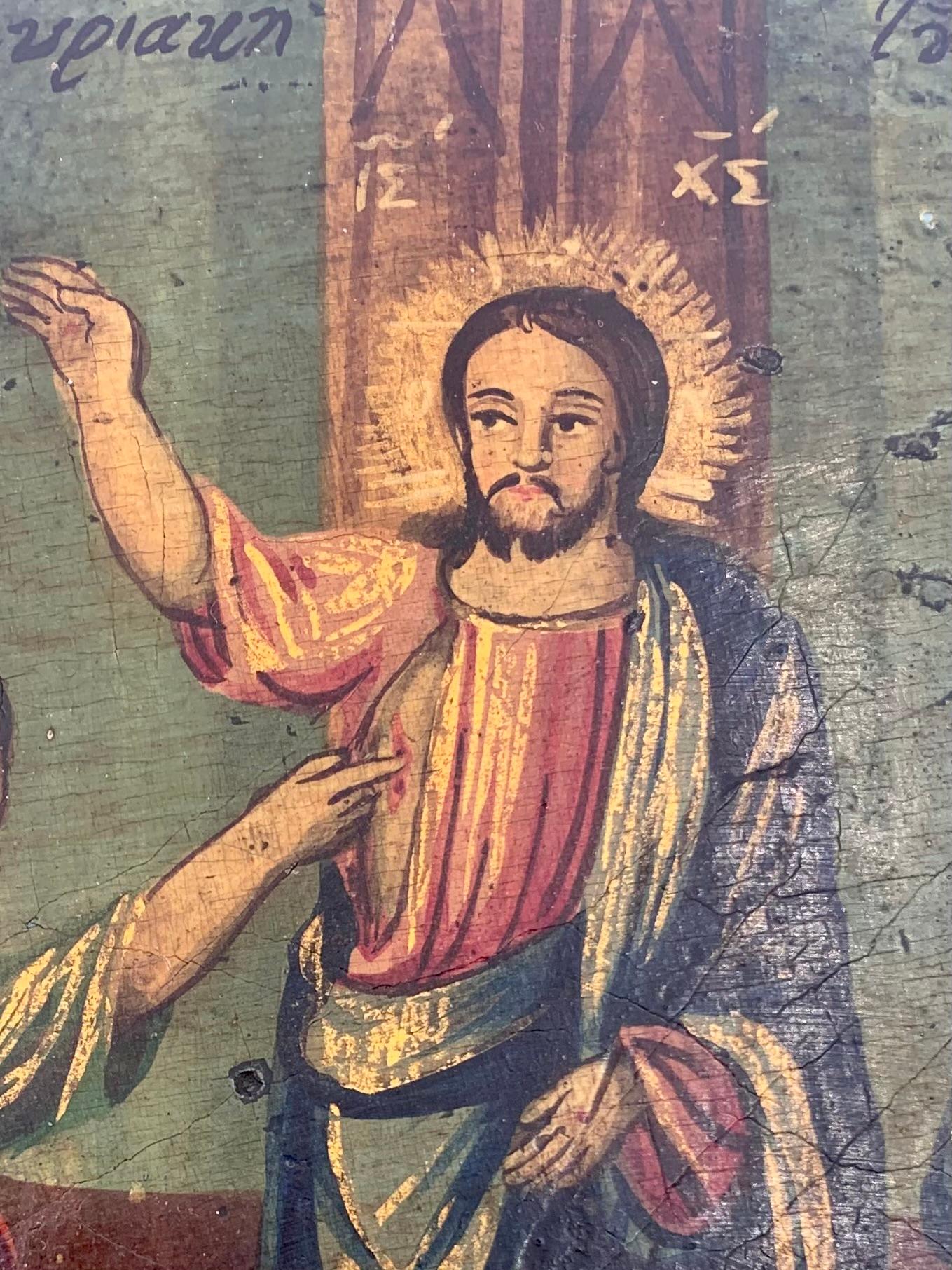 Wood Rare Antique Greek Orthodox Touching of Thomas Rondel Icon, 18th-19th Century For Sale