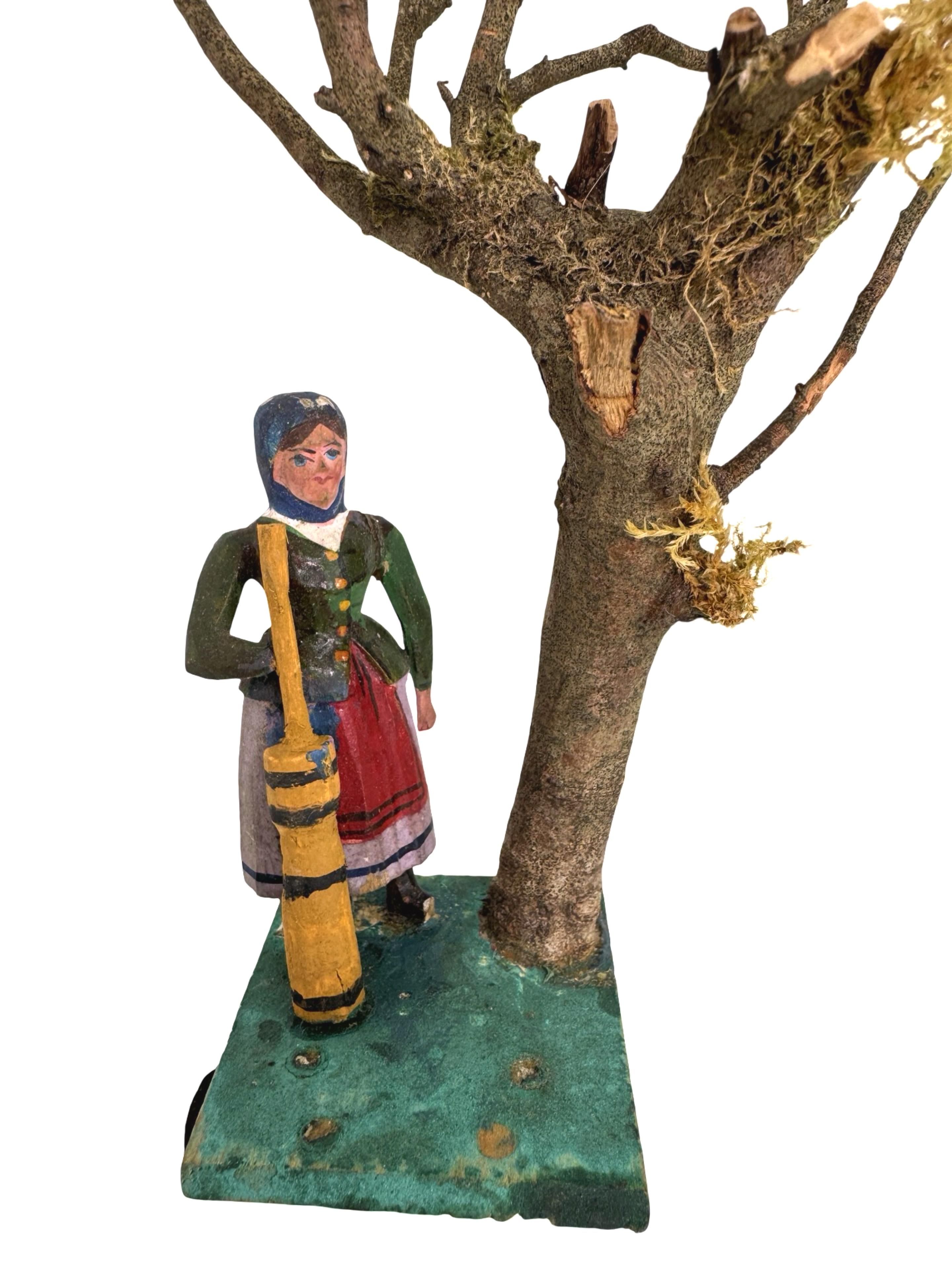 Rare Antique Grulich Christmas Nativity Figure, late 19th Century Folk Art (Holz) im Angebot