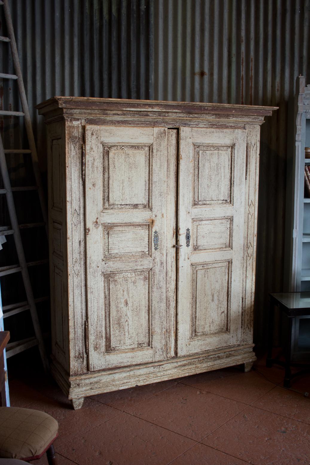Rare antique Gustavian cupboard with original paint.
Shelves to be made using reclaimed antique wood.