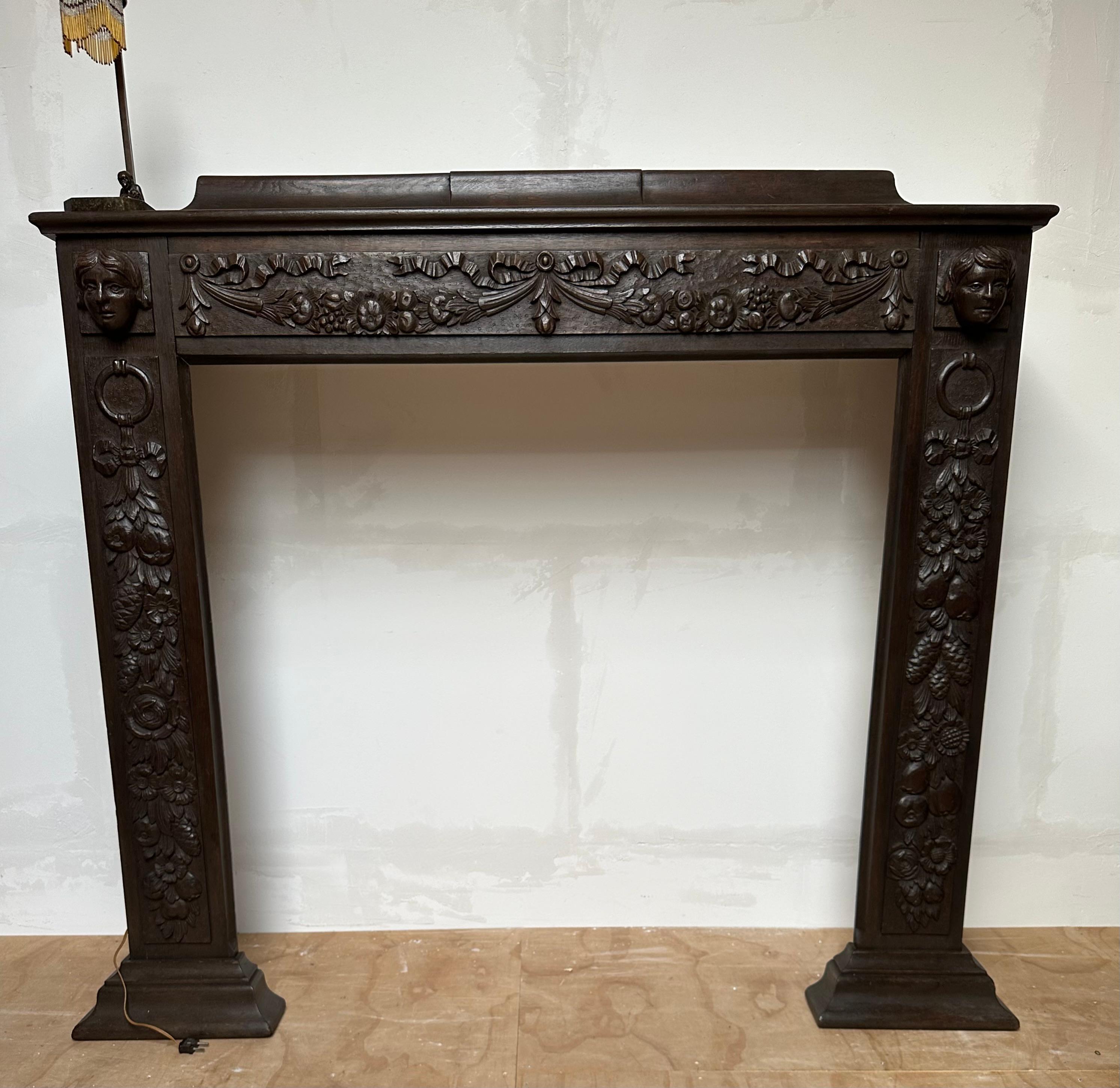 Exceptional antique fire-place mantle with rare and marvelous deep carvings. 

If you are a collector of rare and great looking architectural antiques then this good size and great condition antique fireplace surround could be yours to own and enjoy