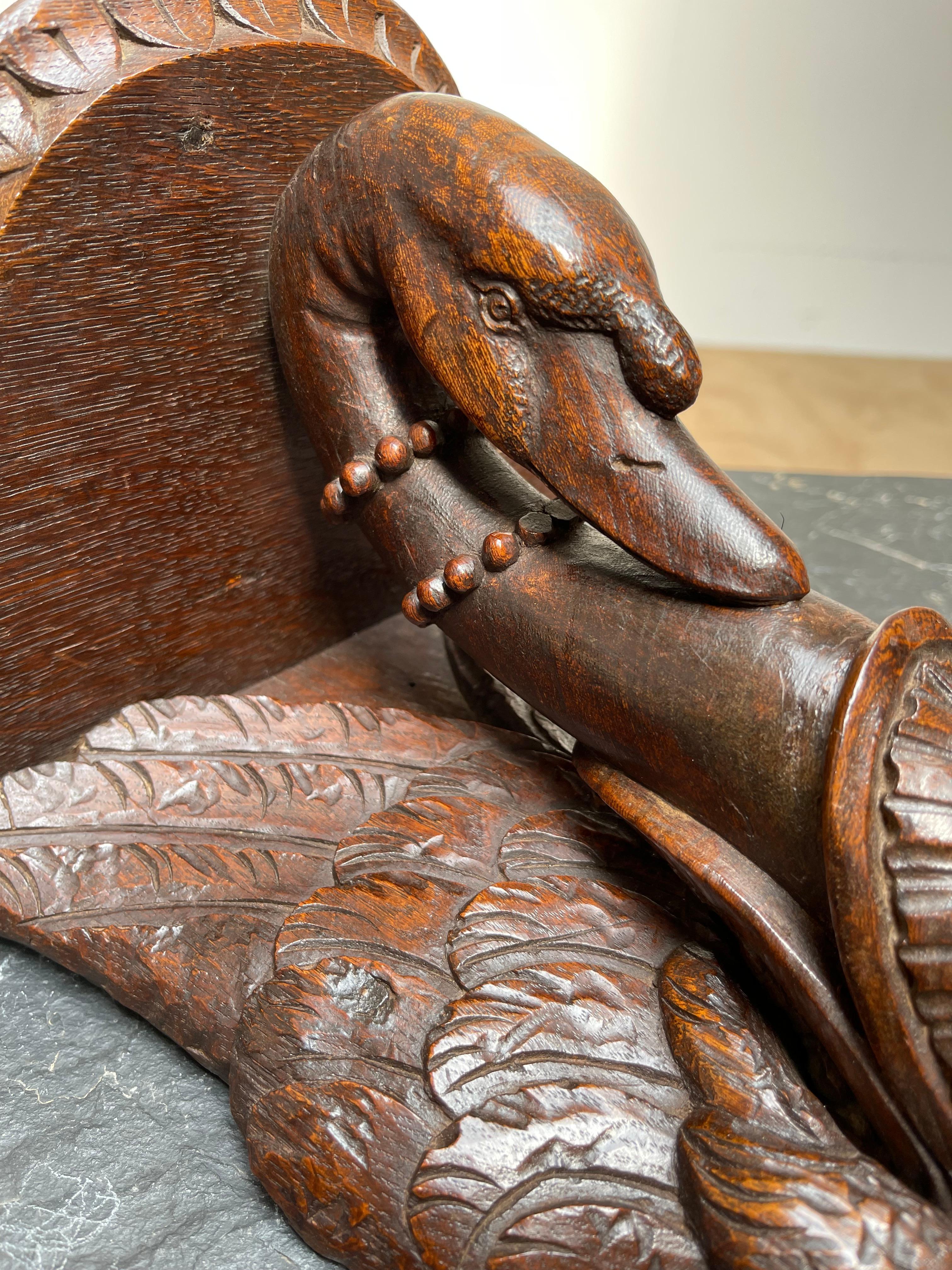 Rare Antique Hand Carved Solid Oak Swan Sculpture Wall Bracket or Shelf 2