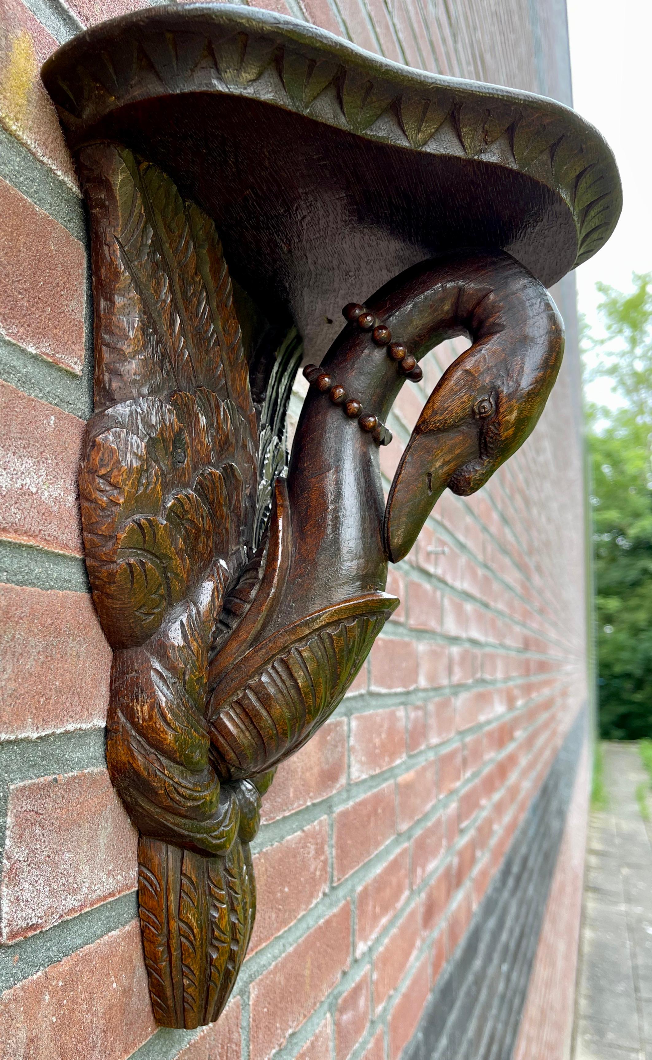 Rare Antique Hand Carved Solid Oak Swan Sculpture Wall Bracket or Shelf 7