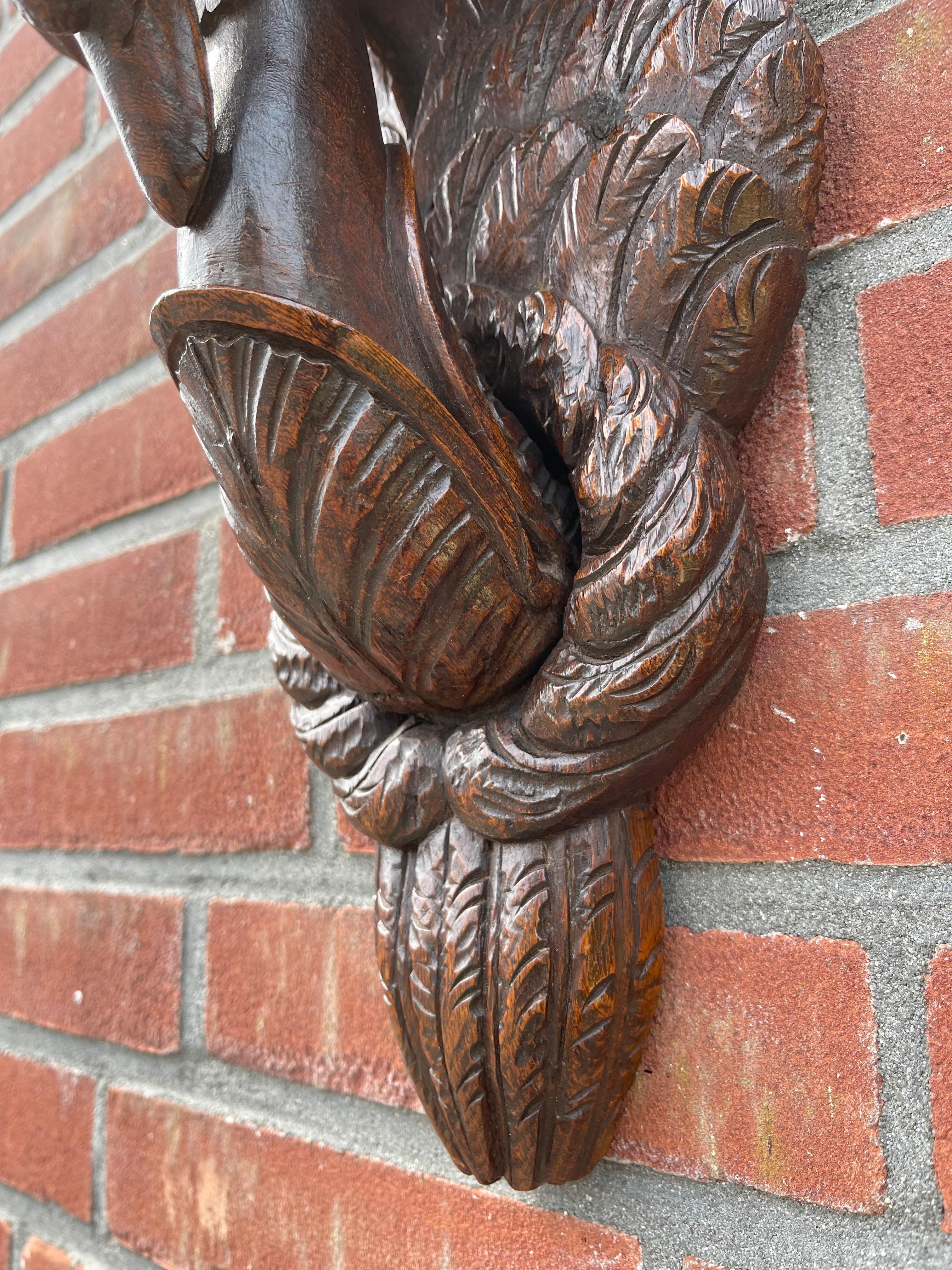 Rare Antique Hand Carved Solid Oak Swan Sculpture Wall Bracket or Shelf 9