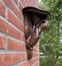 Rare Antique Hand Carved Solid Oak Swan Sculpture Wall Bracket or Shelf