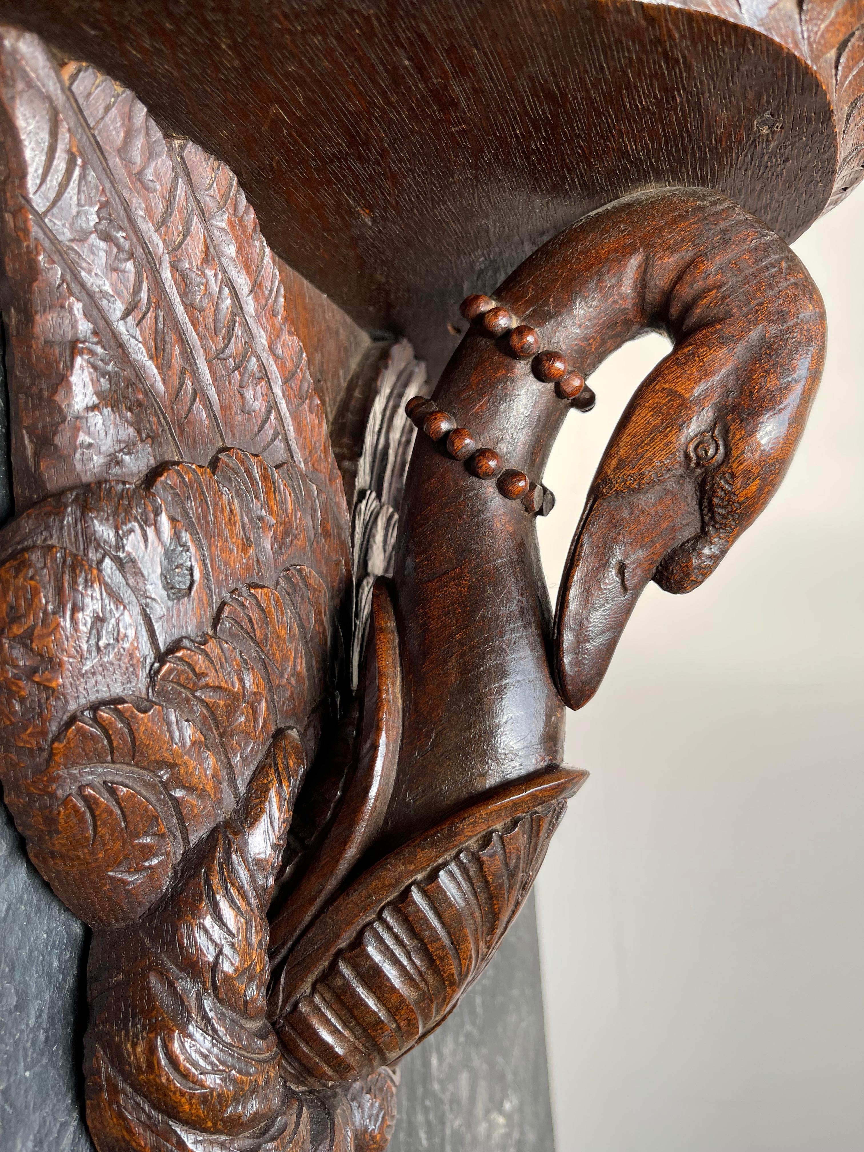 Renaissance Revival Rare Antique Hand Carved Solid Oak Swan Sculpture Wall Bracket or Shelf