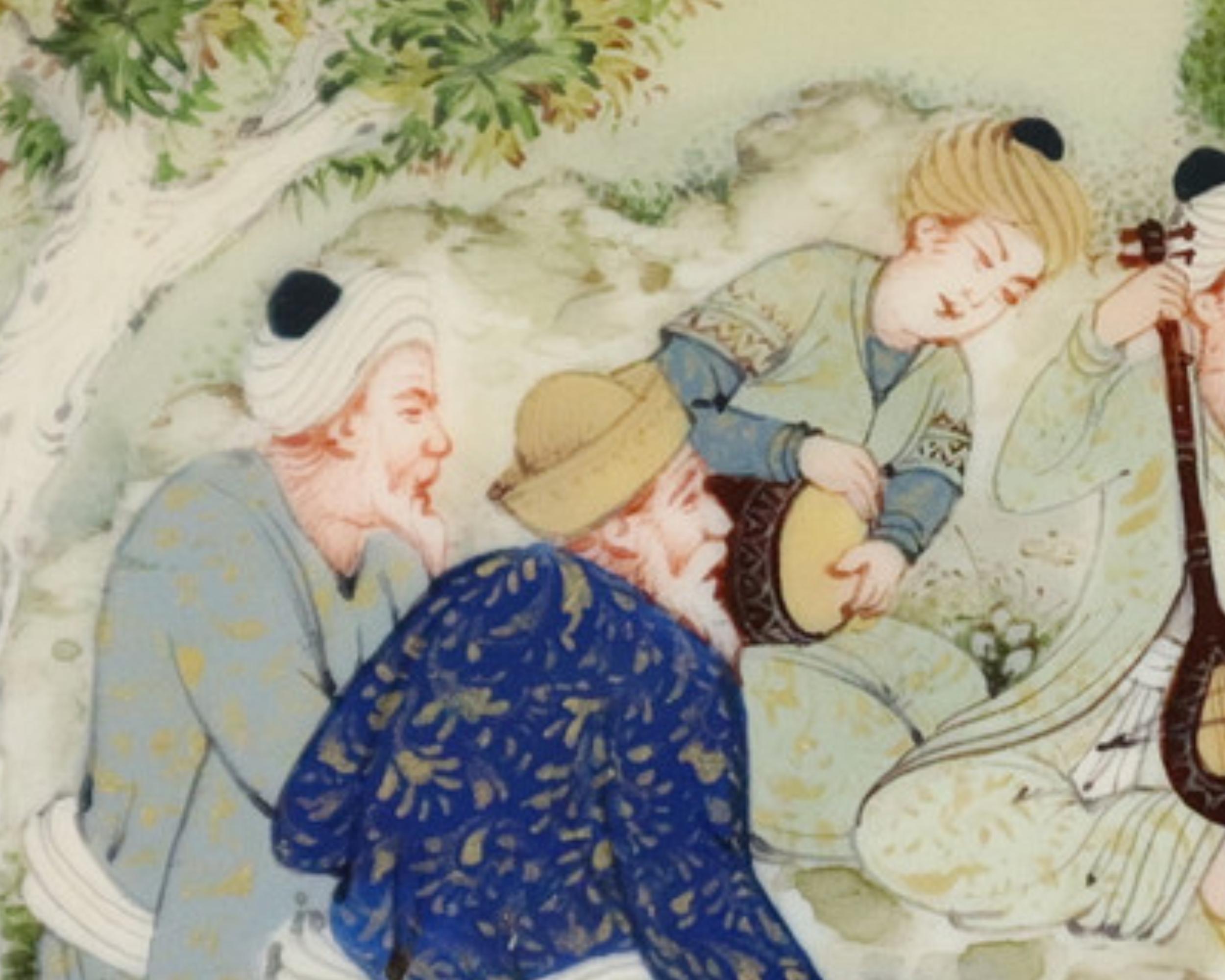 Raro oggetto antico dipinto a mano  Scatola in miniatura Multi Music Figure Jewlery Box Oro in vendita 1