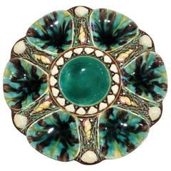 Rare Antique Hand Painted Molten Green Minton Oyster Plate, circa 1865