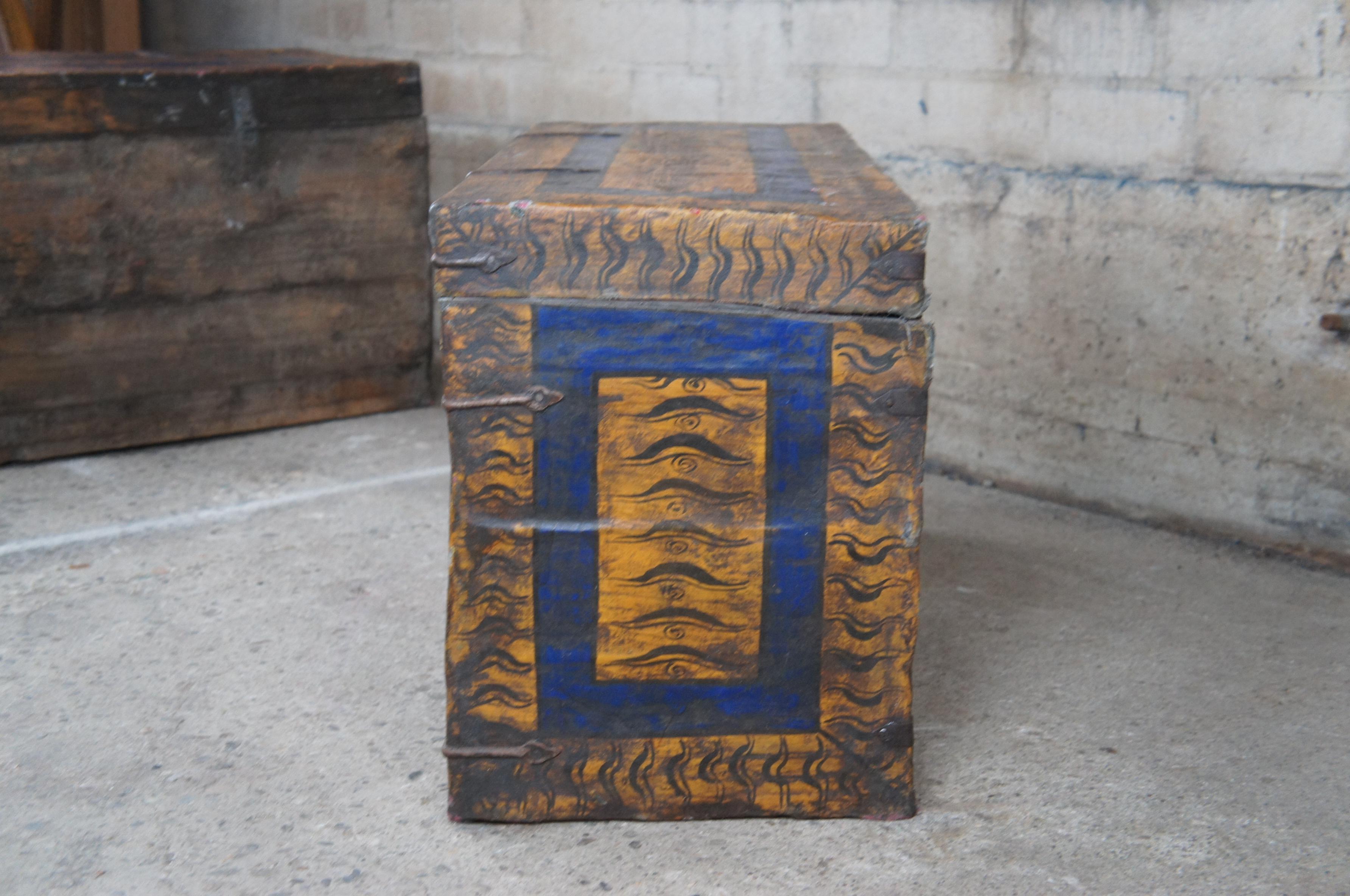 Rare Antique Hand Painted Tibetan Lacquered Tiger Trunk Storage Blanket Chest 6