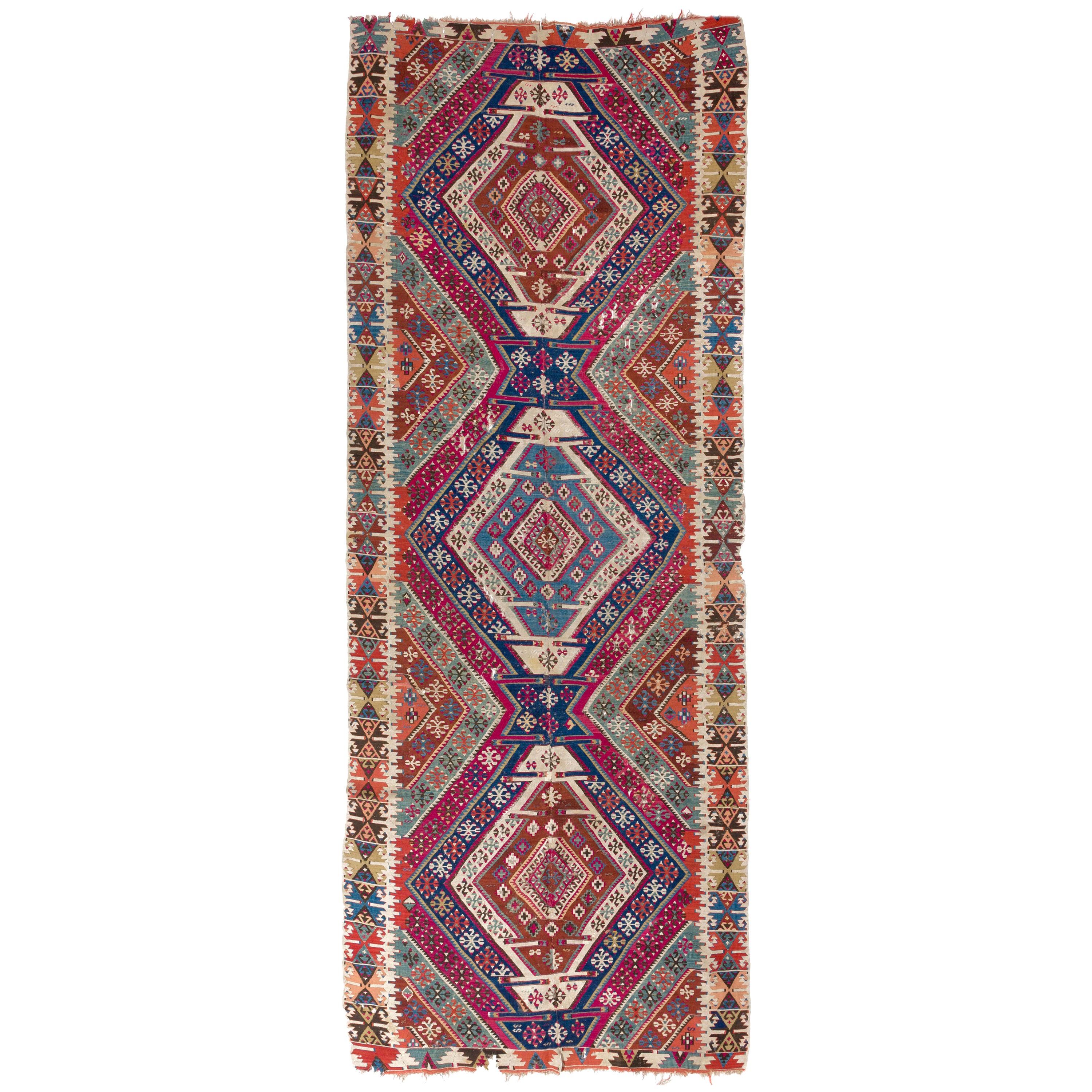 5x13.5 Ft Rare Antique Handmade Anatolian Flat-Weave Kilim Rug, Ca 1875 For Sale