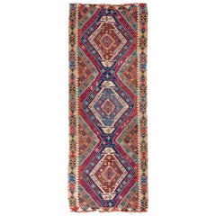 Rare tapis Kilim anatolien ancien à tissage plat fait à la main 5x13,5 m2, vers 1875
