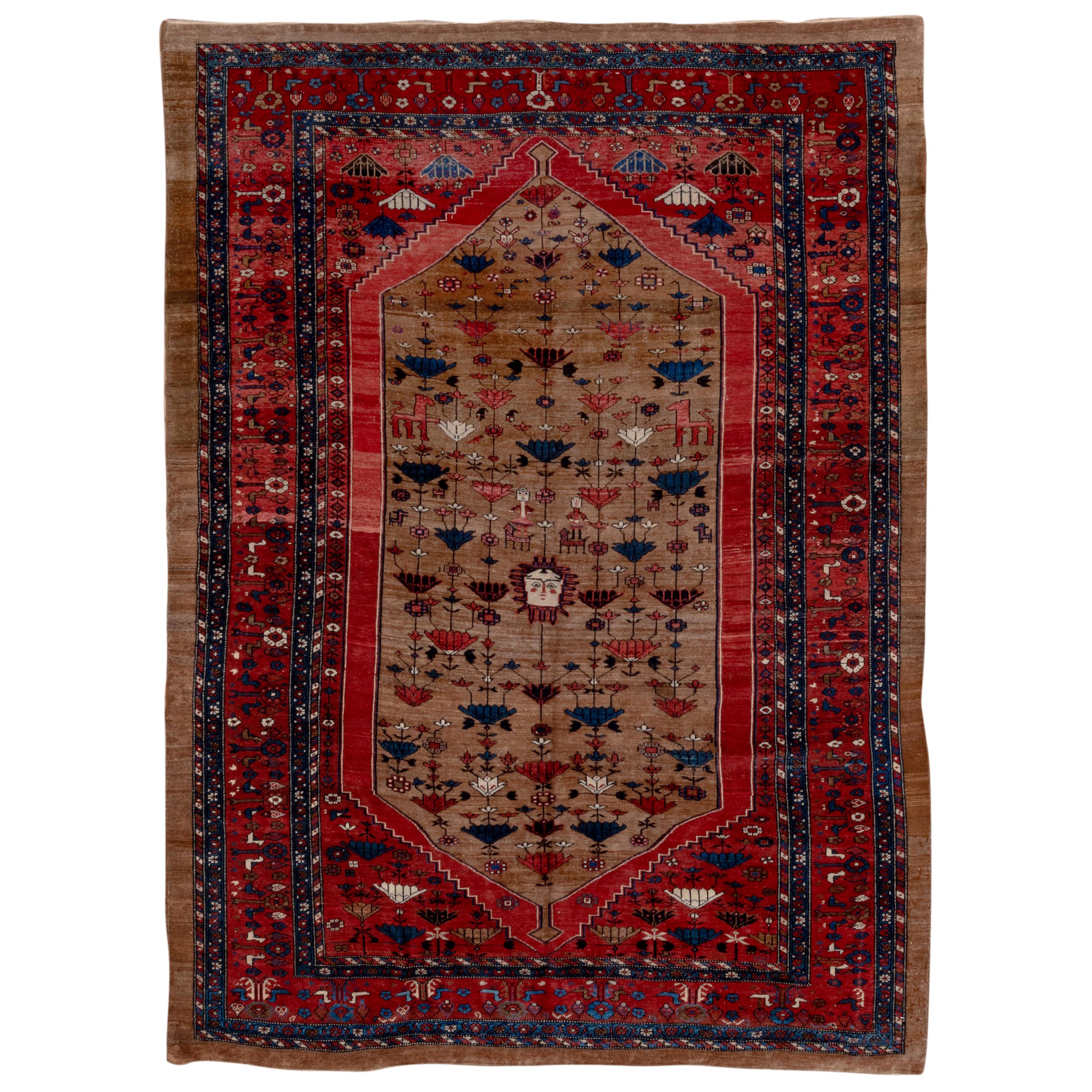 Rare Antique Heriz Bakhshayesh Carpet, Brown and Rich Red Field, B