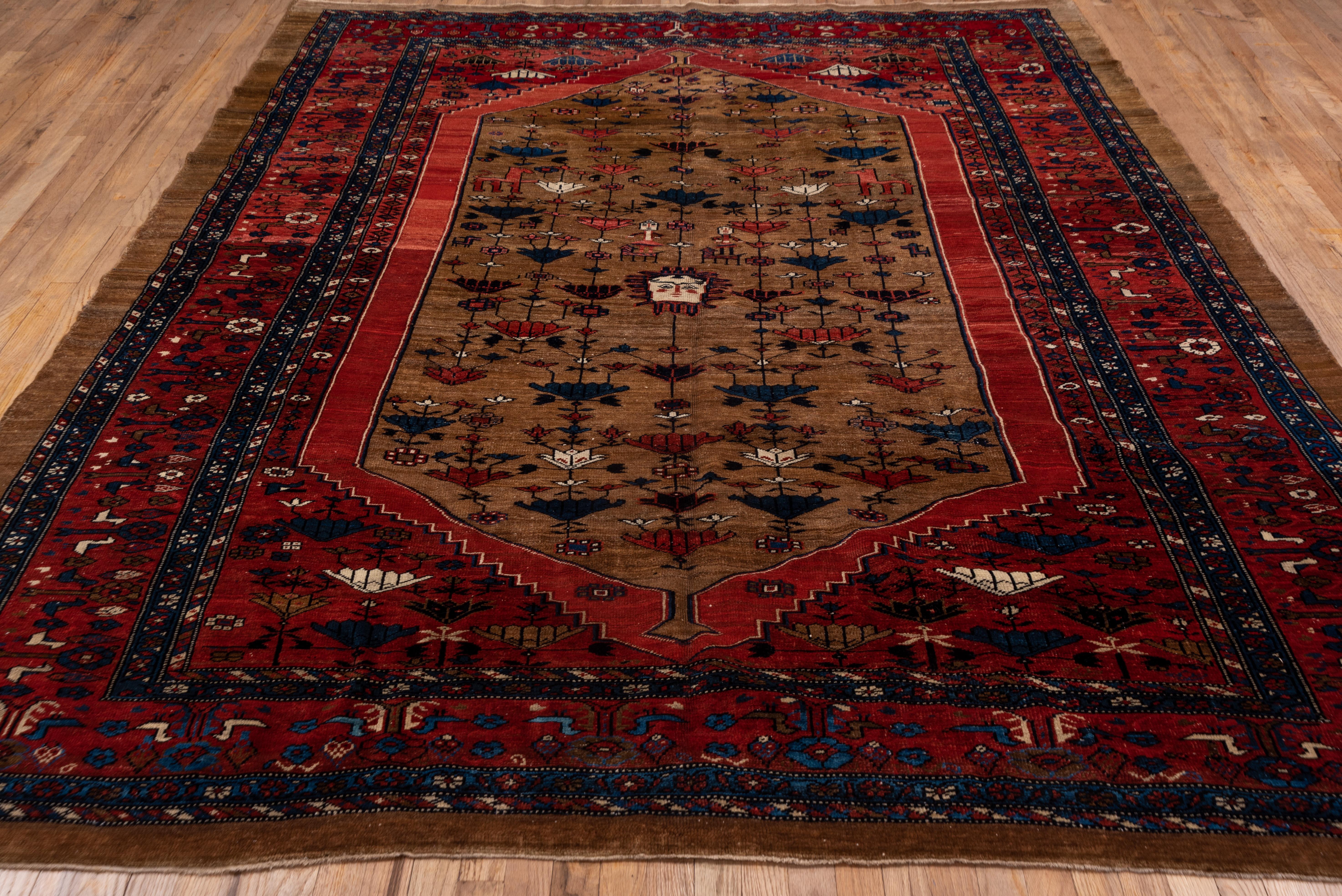Persian Rare Antique Heriz Bakhshayesh Carpet, Brown and Rich Red Field, B For Sale