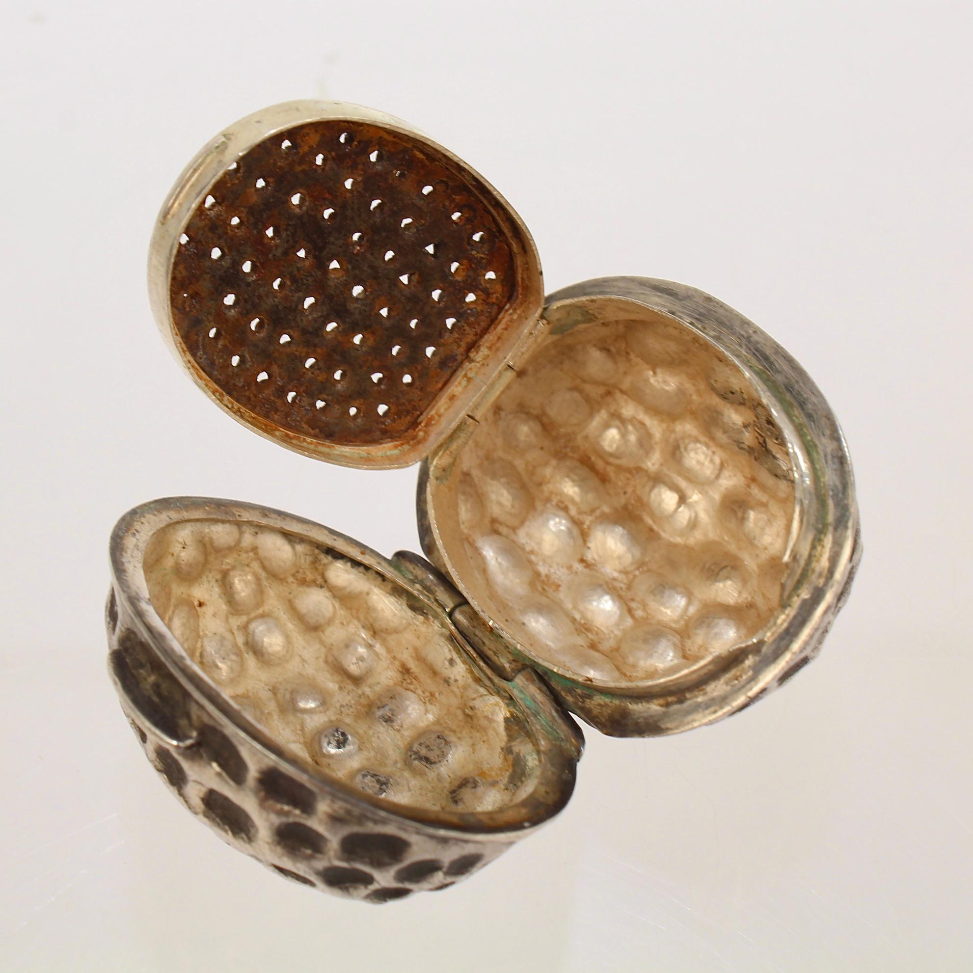 Rare Antique Hilliard & Thomason Sterling Silver Walnut Form Nutmeg Grater 2