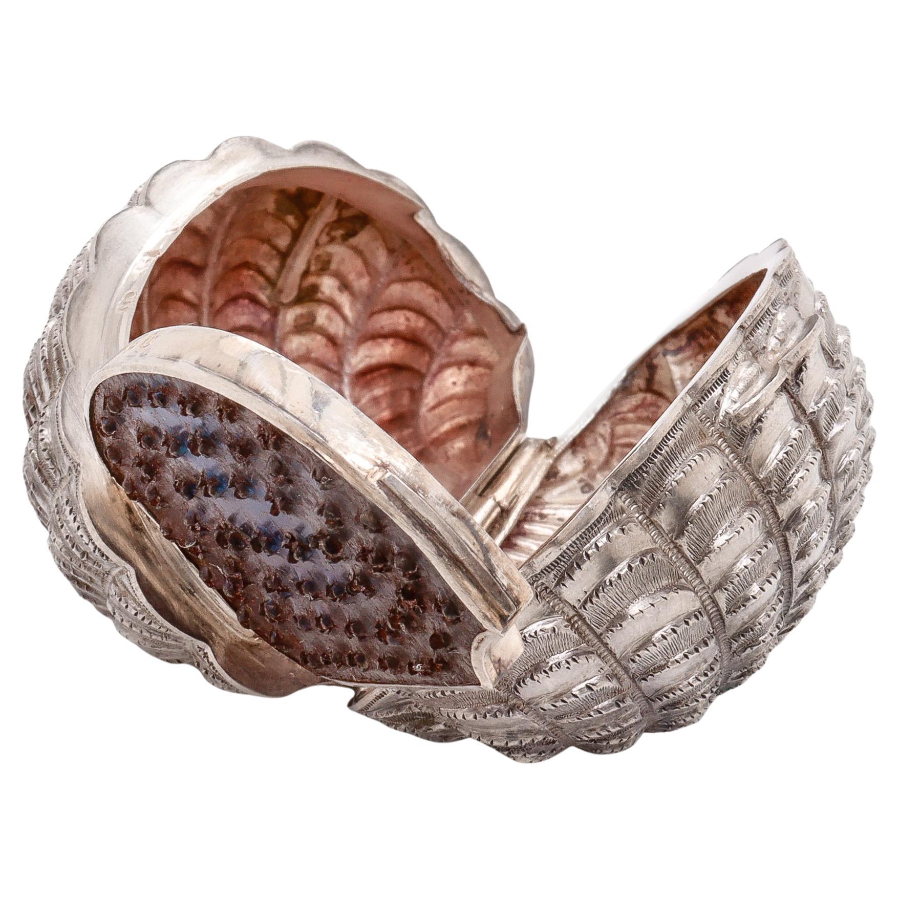 Rare Antique Hilliard & Thomason Sterling Silver Clam Shell Form Nutmeg Grater