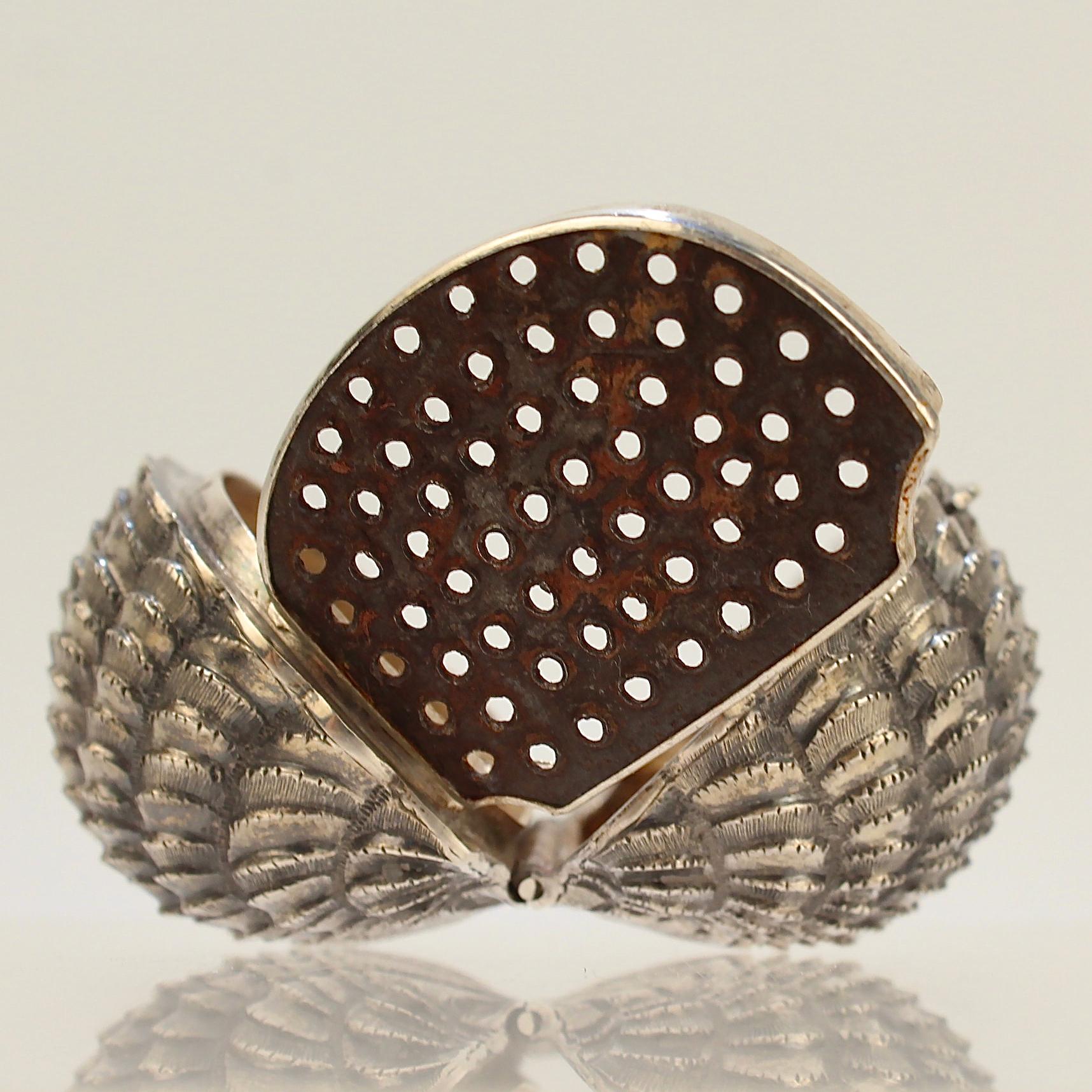 Rare Antique Hilliard & Thomason Sterling Silver Seashell Form Nutmeg Grater 2