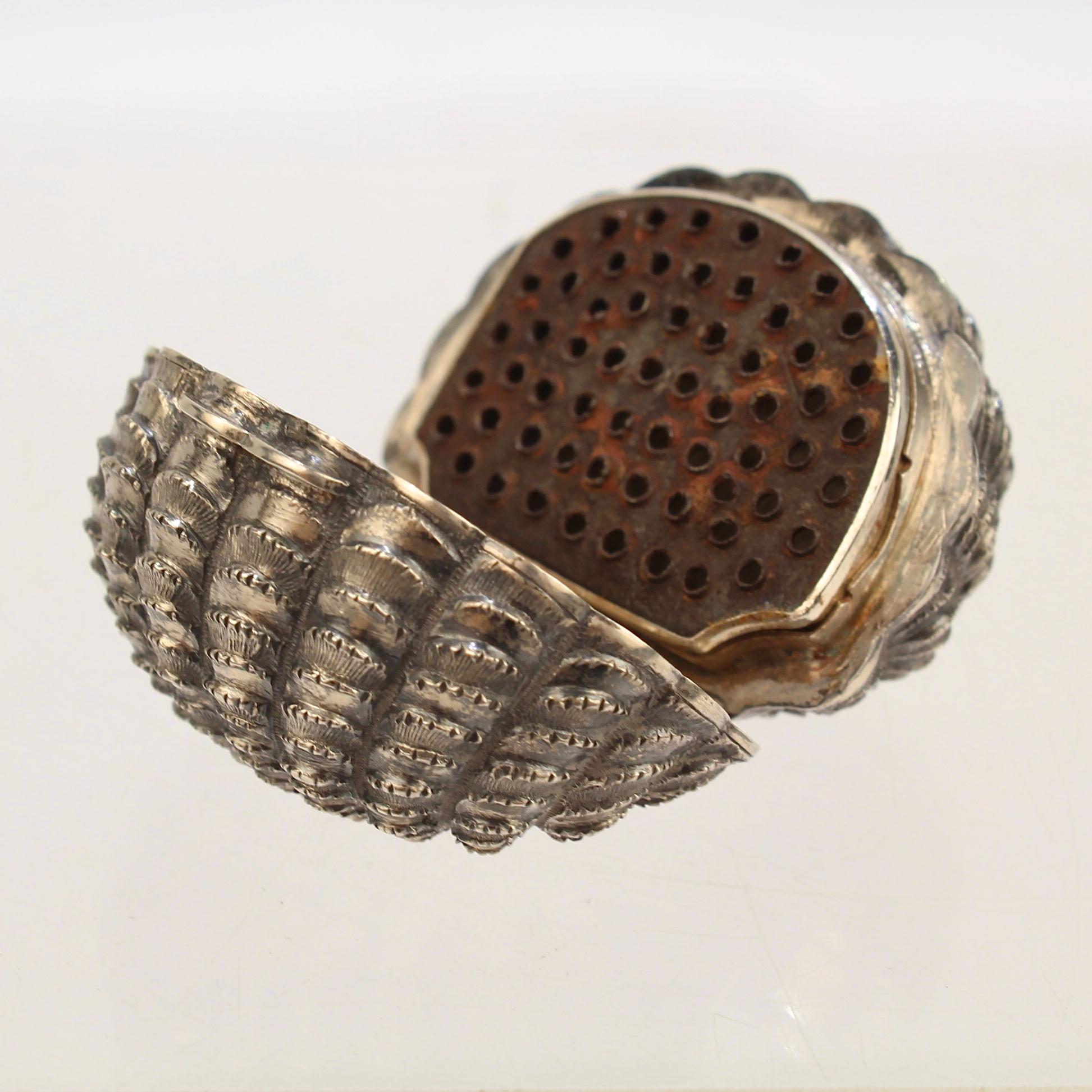 Rare Antique Hilliard & Thomason Sterling Silver Seashell Form Nutmeg Grater In Good Condition In Philadelphia, PA