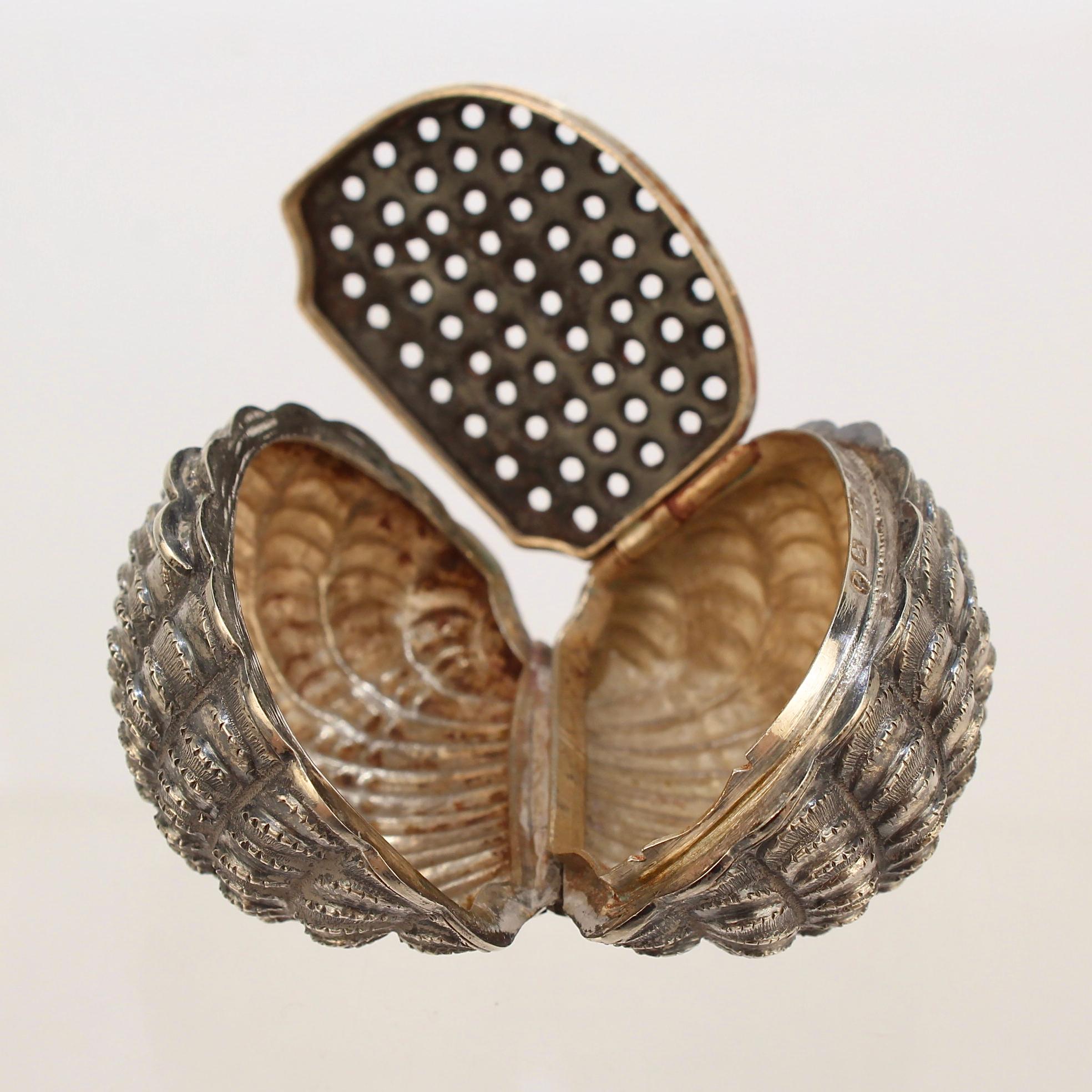 Women's or Men's Rare Antique Hilliard & Thomason Sterling Silver Seashell Form Nutmeg Grater