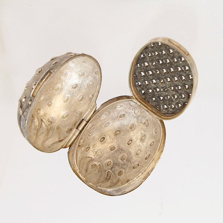 Rare Antique Hilliard and Thomason Sterling Silver Strawberry Form Nutmeg Grater For Sale at