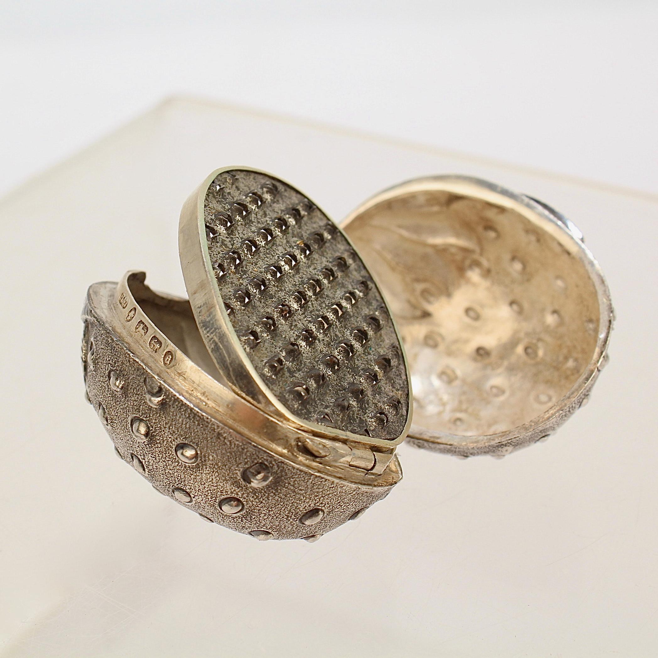 Rare Antique Hilliard & Thomason Sterling Silver Strawberry Form Nutmeg Grater 5