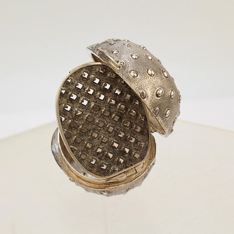 Rare Antique Hilliard and Thomason Sterling Silver Strawberry Form Nutmeg Grater For Sale at