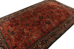 Rare Antique Hooked Rug in Orange & Beige-Brown Floral Pattern by Rug & Kilim