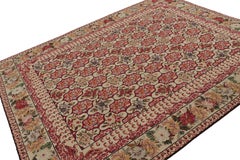 Rare Antique Hooked Rug with Red & Beige Floral Patterns, from Rug & Kilim