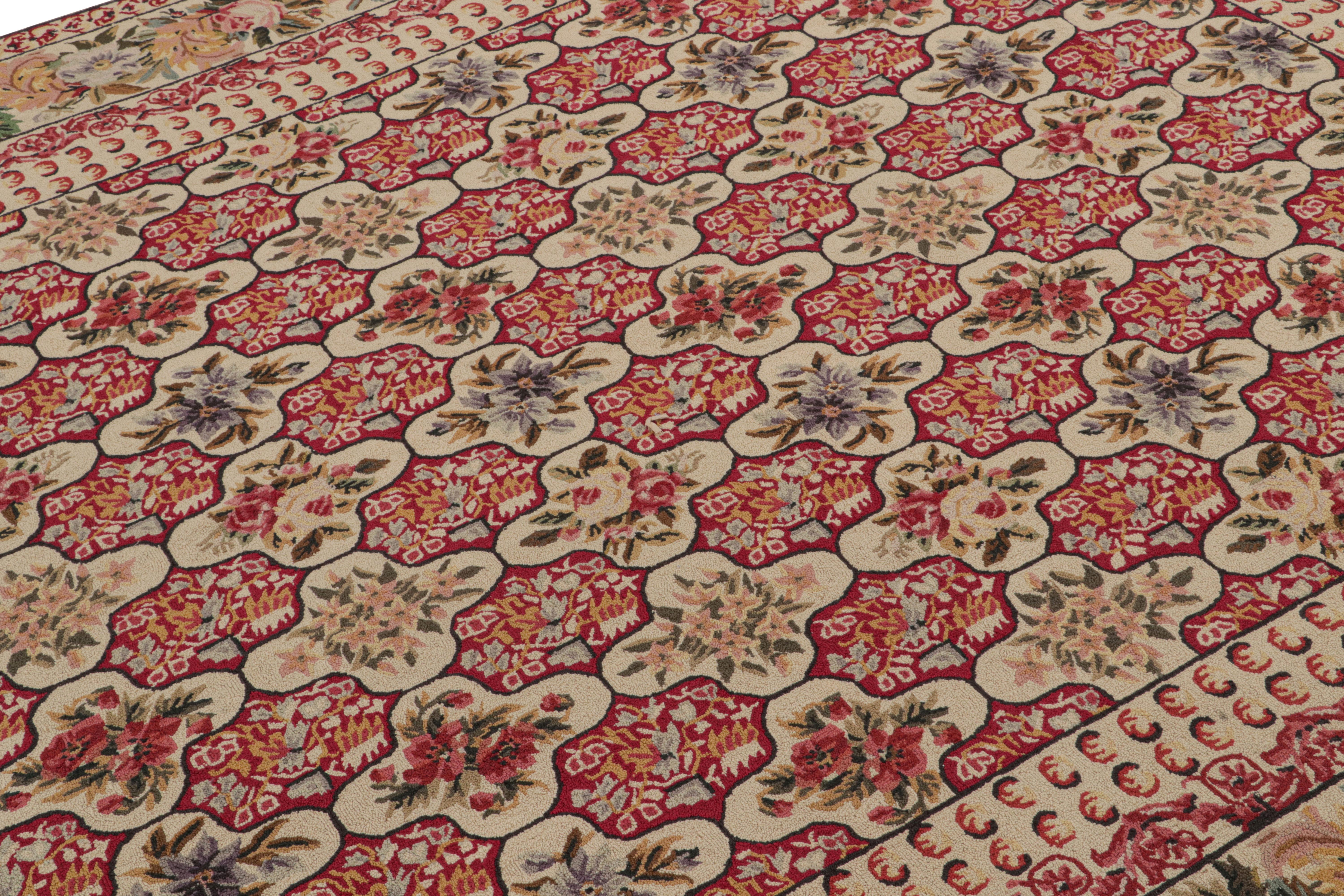 Hand-Knotted Rare Antique Hooked Rug with Red & Beige Floral Patterns, from Rug & Kilim For Sale