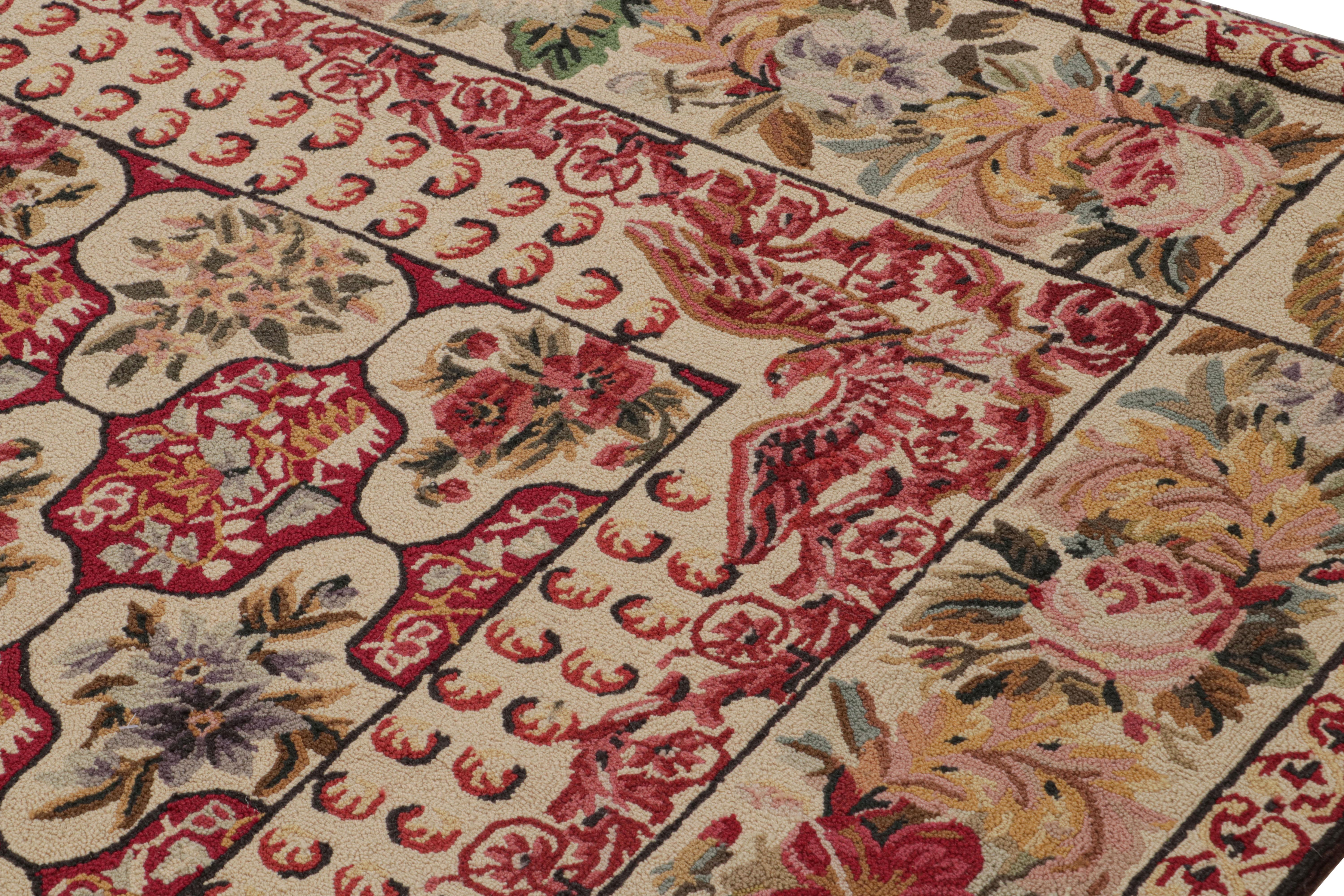 Rare Antique Hooked Rug with Red & Beige Floral Patterns, from Rug & Kilim In Good Condition For Sale In Long Island City, NY