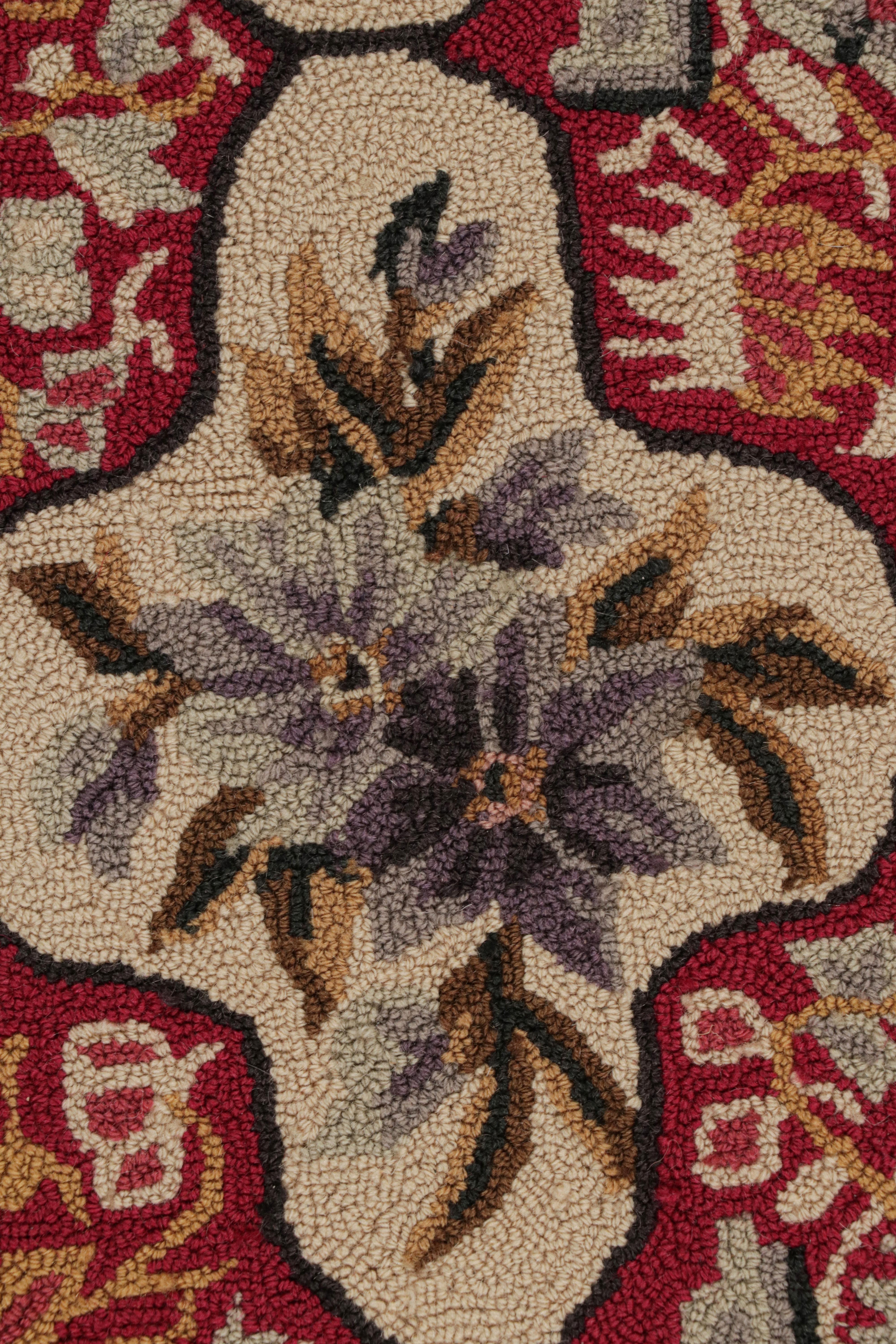 Mid-17th Century Rare Antique Hooked Rug with Red & Beige Floral Patterns, from Rug & Kilim For Sale