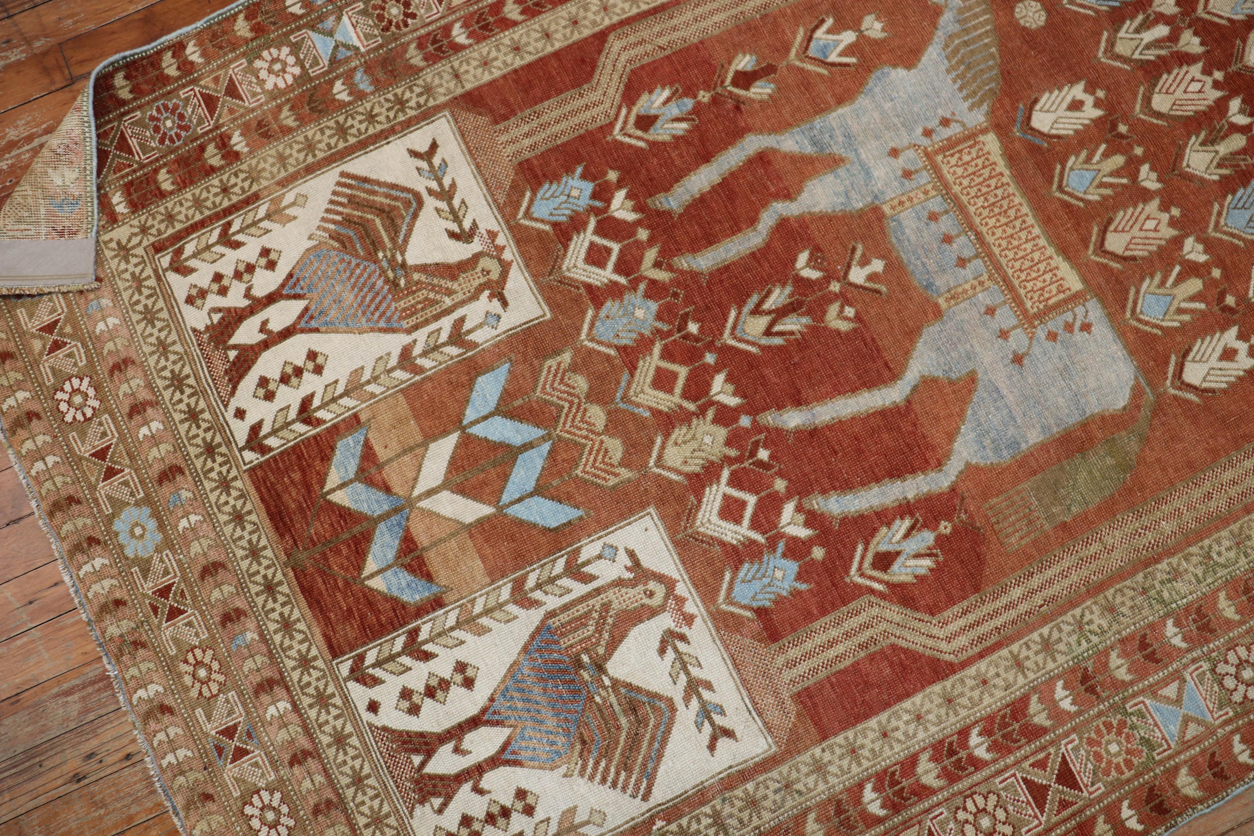 Hand-Woven Rare Antique Horse Rooster Shirvan Caucasian Rug Dated 1948 For Sale