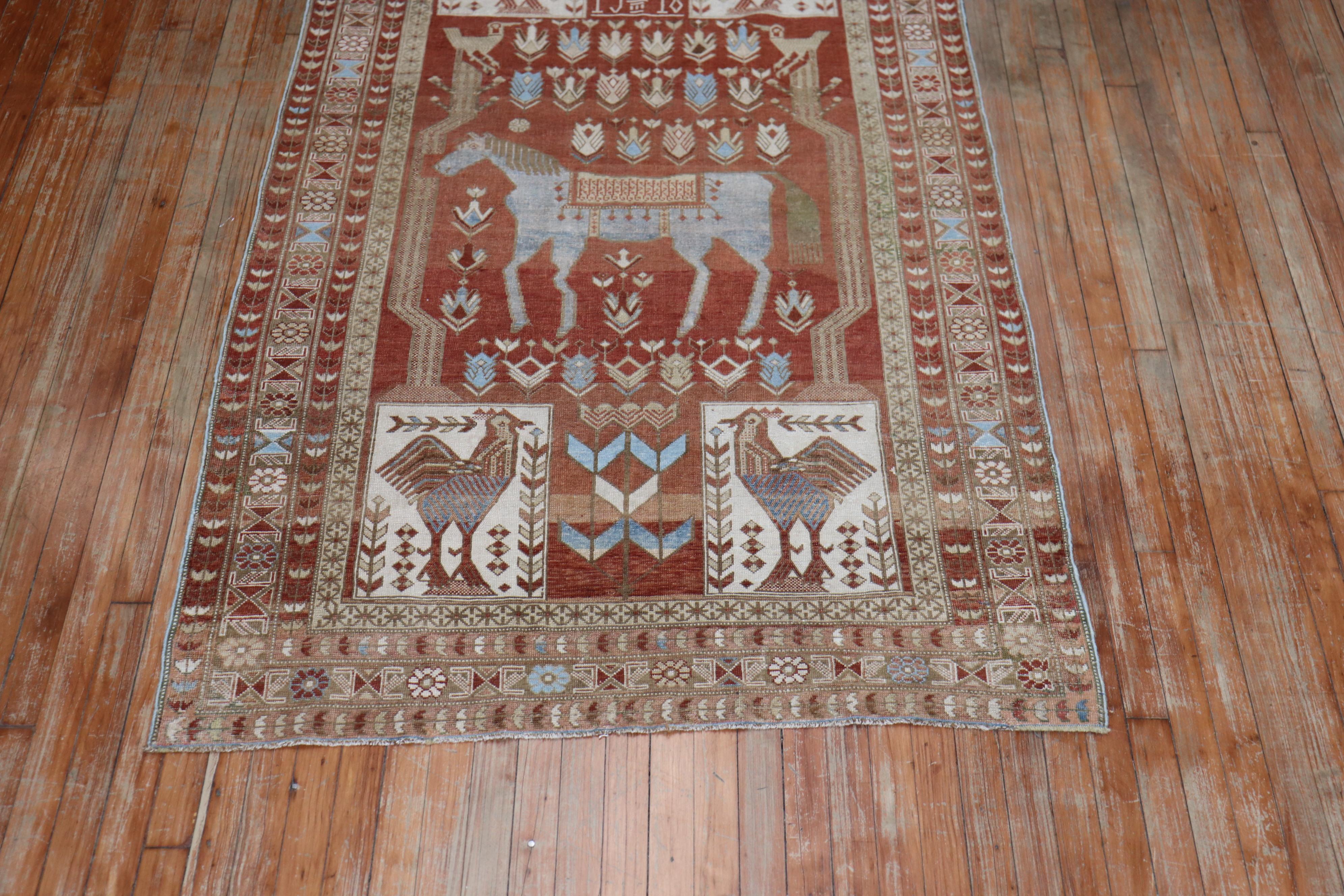 Rare Antique Horse Rooster Shirvan Caucasian Rug Dated 1948 For Sale 1