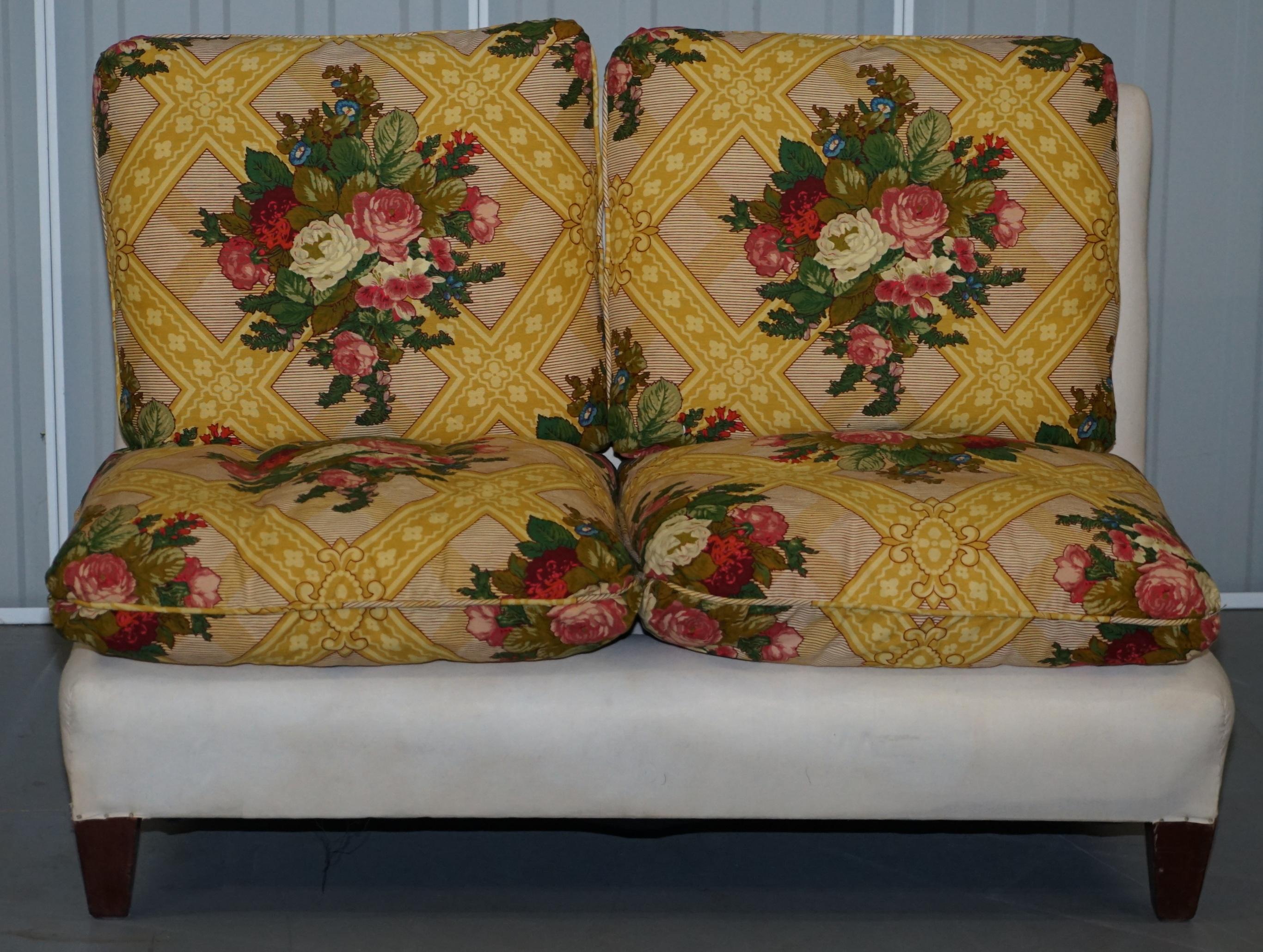 Rare Antique Howard & Sons Stamped Pair of Sofa Benches Feather Filled Cushions 6